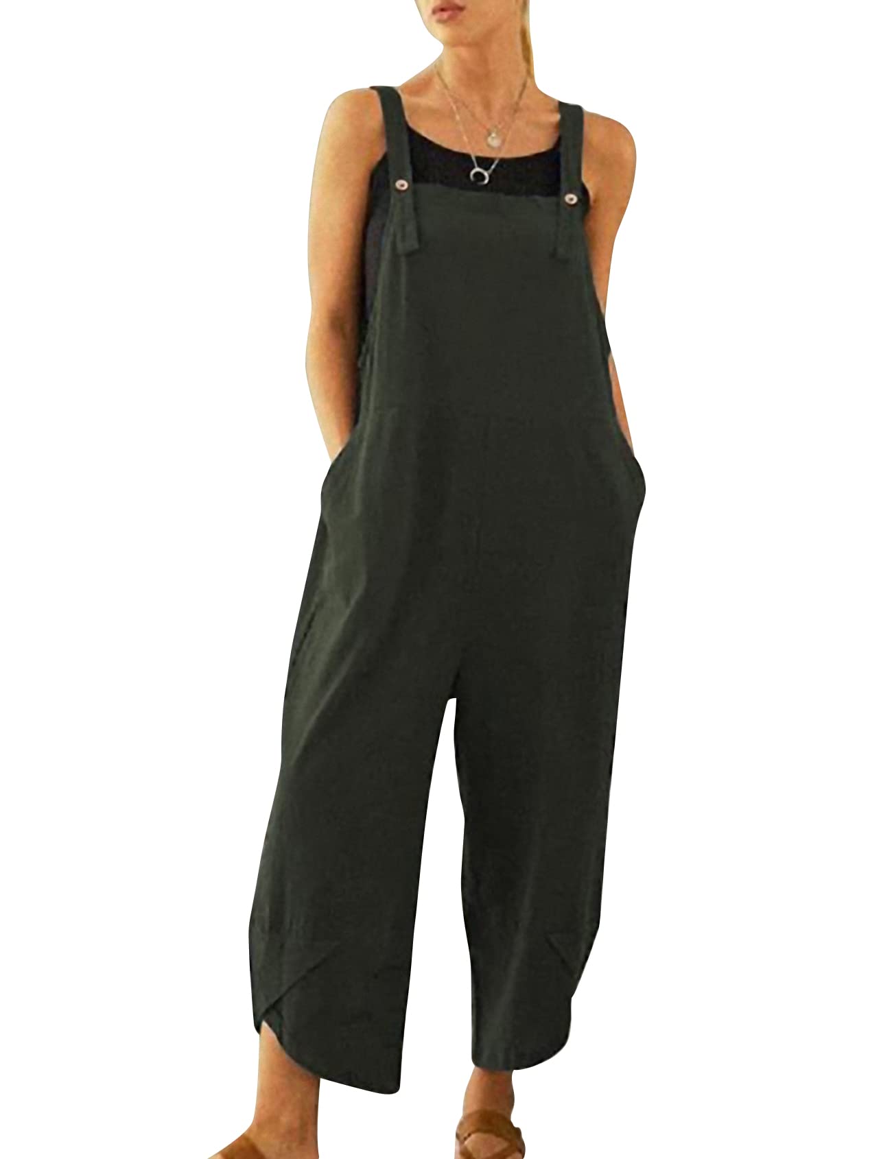 Kissonic Women's Casual Cotton Bib Overalls - Loose Fit Baggy Wide Leg Jumpsuit with Pockets for Women | Perfect for Gardening, Farm Work & Casual Outings