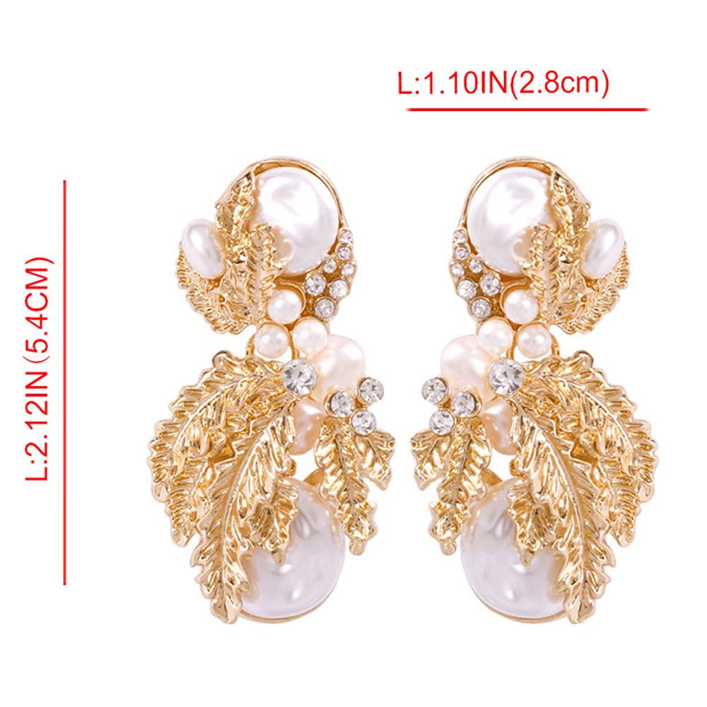 Wiwpar Gold Geometric Pearl Drop Statement Earrings for Women - Elegant Rhinestone Dangle Earrings for Parties, Weddings & Special Occasions