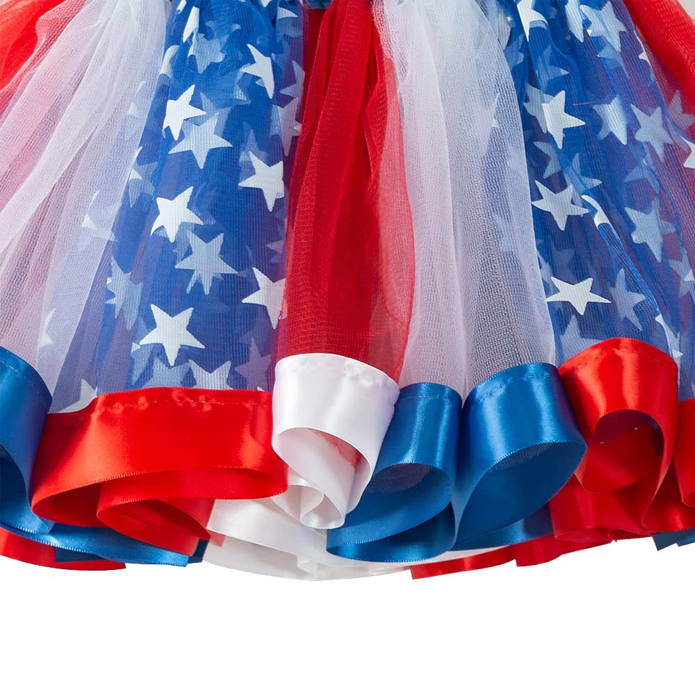 4th of July Girls Tutu Skirt Set - Red White Blue Patriotic Outfit with US Flag Design, Star Necklace & Hair Bows - Perfect for Independence Day Parades, Parties & Photo Shoots