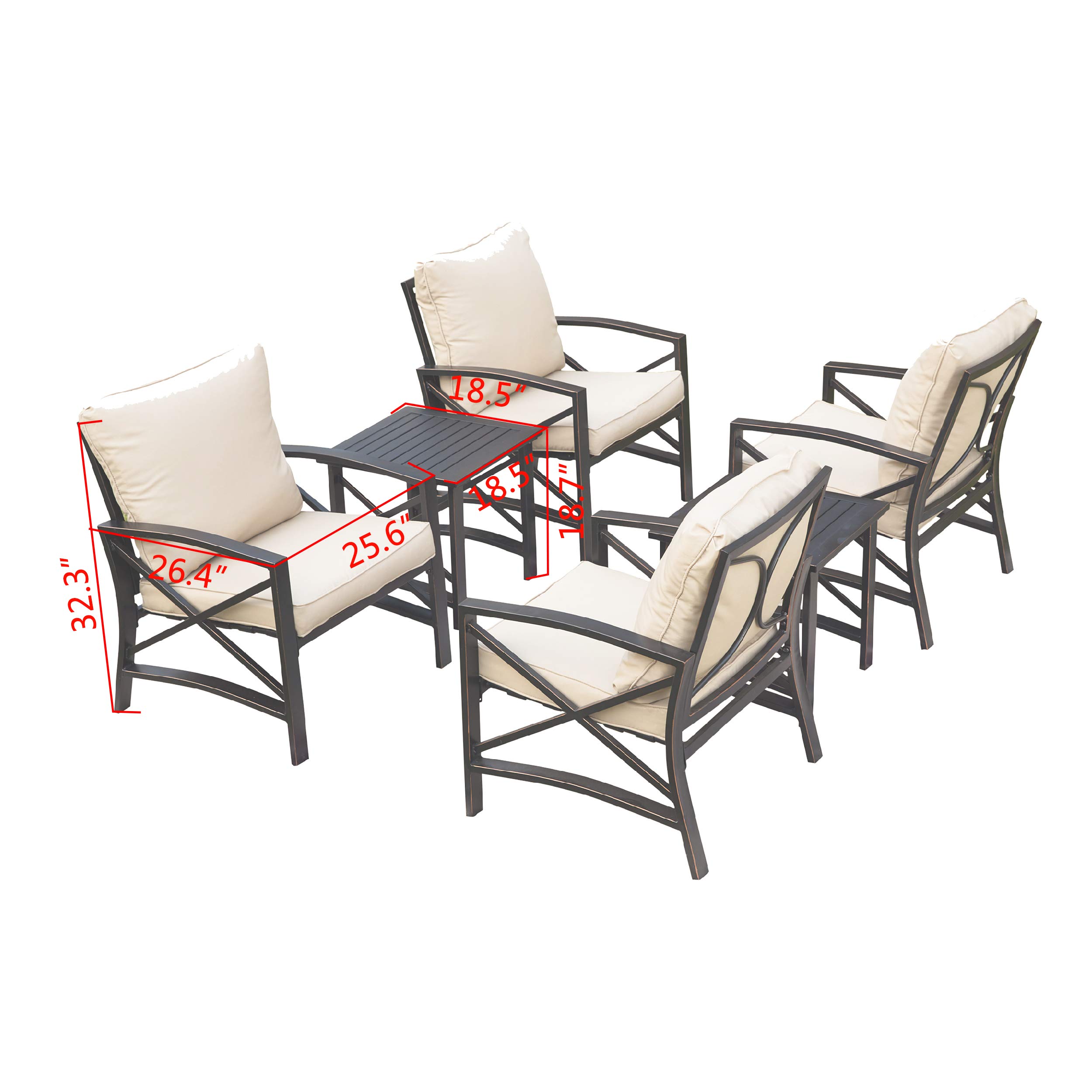 Modern Outdoor Patio Furniture Set - 10-Piece Metal Conversation Sofa Set with Loveseat, Chairs & Coffee Table for Garden, Poolside, Porch & Backyard (Khaki) - Perfect for Relaxing, Entertaining & Outdoor Gatherings