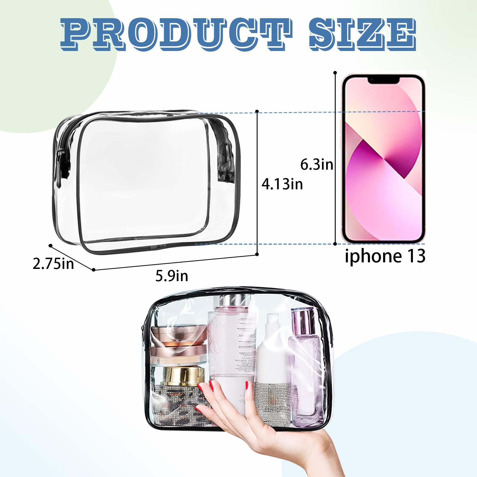 16-Piece Clear Makeup Bags Bulk Set - TSA Approved Waterproof Toiletry Travel Organizer | PVC Zippered Cosmetic Pouches for Men & Women | Perfect for Carry-On Essentials, Air Travel & Daily Organization (Black)