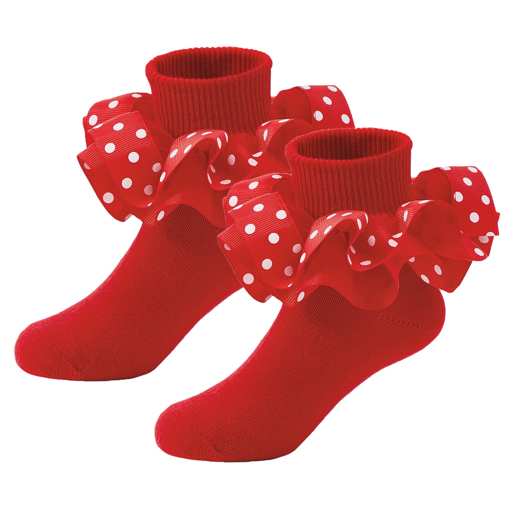 Durio Girls Toddler Ruffle Socks - Lace Polka Dot Frilly Ankle Socks for Kids & Babies | Cute Dress Socks for Parties, Photos & Special Occasions