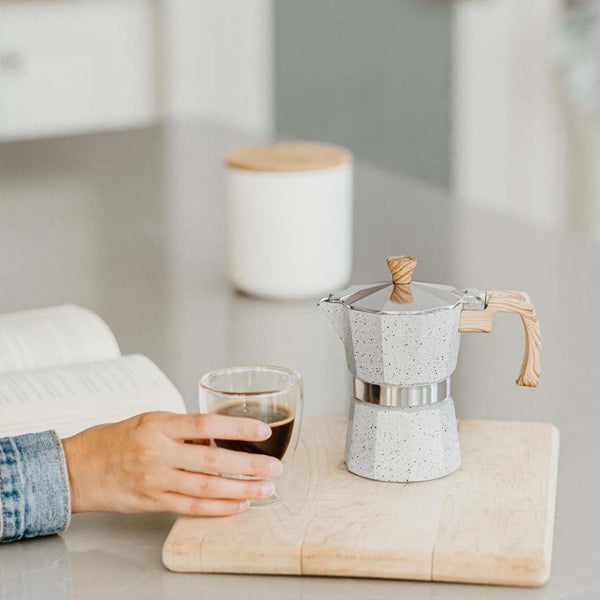 GROSCHE Milano Stovetop Espresso Maker - 3 Cup Italian Coffee Maker for Stove Top - Durable Stoneware Design - Perfect for Home, Office & Camping Coffee Brewing