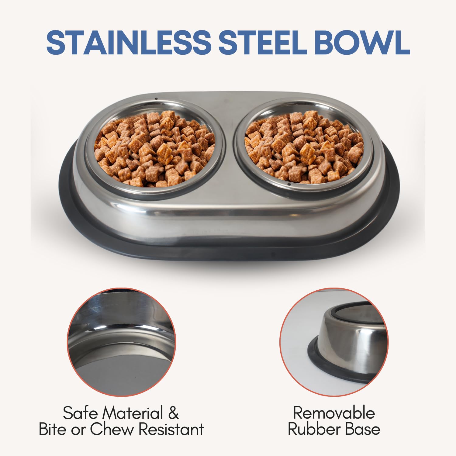 Premium Stainless Steel Dog Bowls for Food & Water - Detachable, Non-Slip Rubber Base, Easy to Clean Double Dish Feeder for Large Dogs | Perfect for Home, Travel & Outdoor Use
