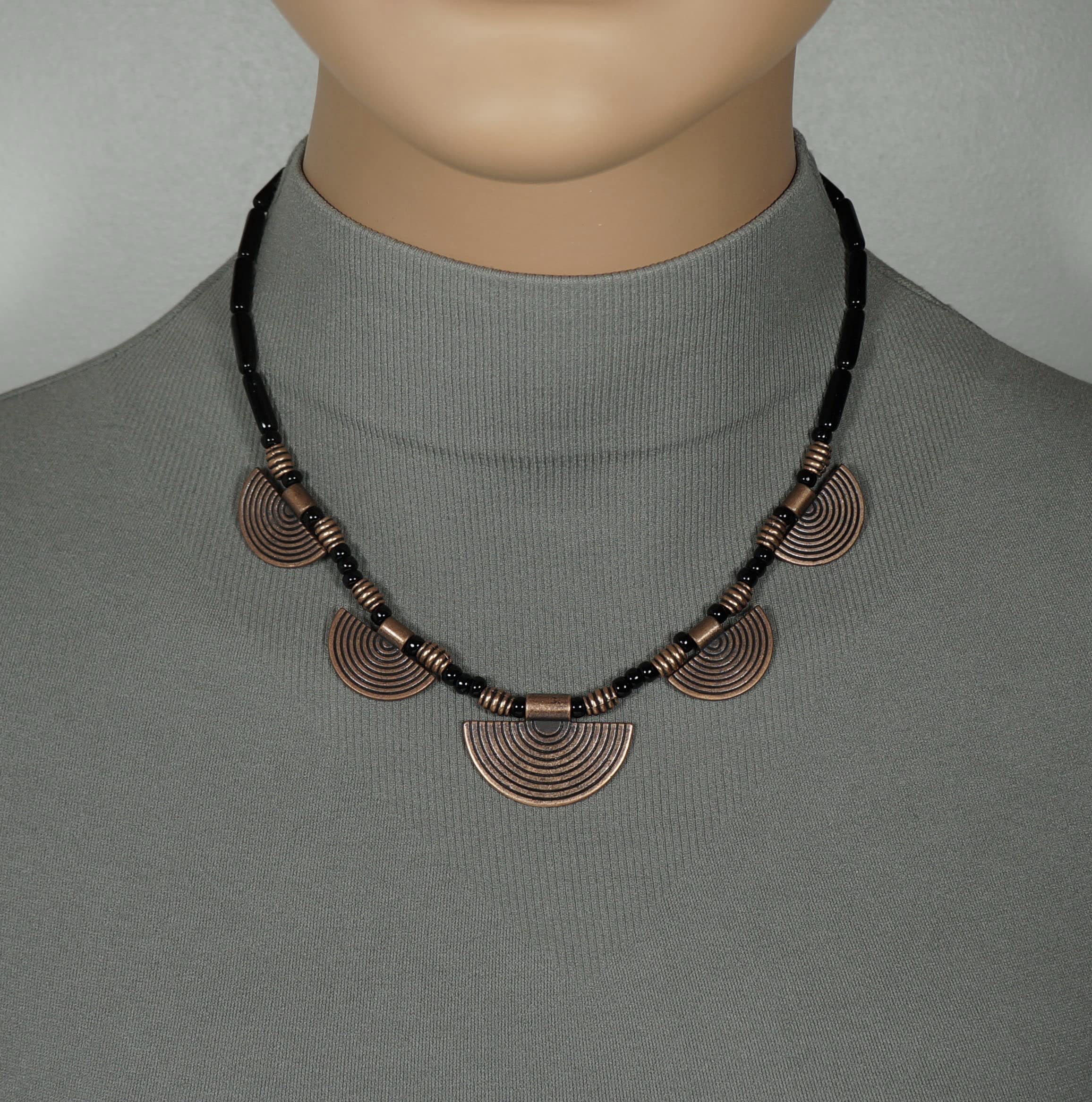 Vintage Boho Style Copper and Black Bib Necklace for Women - Handmade Statement Jewelry for Parties, Weddings, and Special Occasions