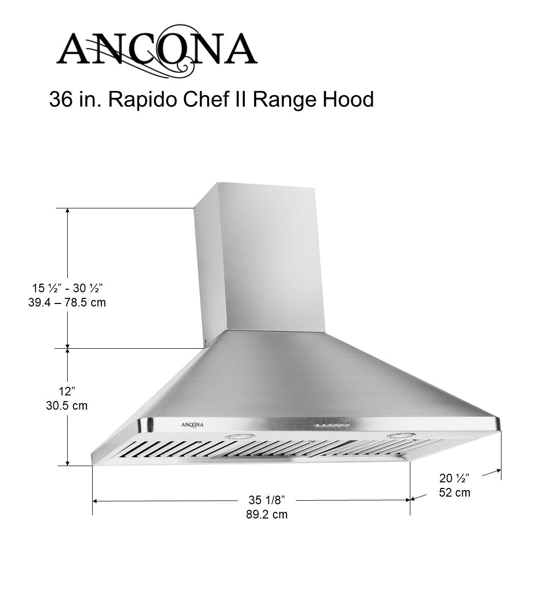 36 in. Rapido Chef 900 CFM Ducted Wall Mount Range Hood - Powerful Kitchen Ventilation for Smoke & Odor Removal - Perfect for Home Cooking, Grilling & Heavy Duty Use