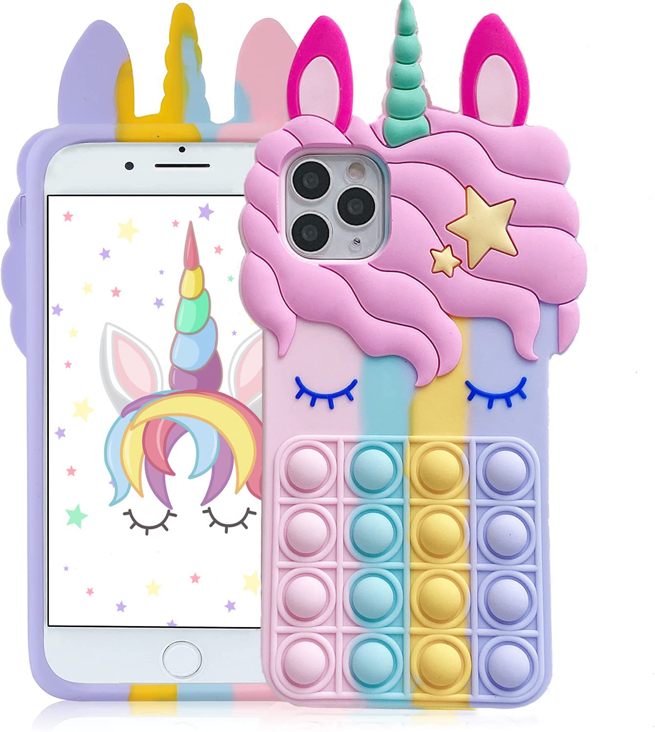 PPQOOL Kawaii Unicorn Fidget Pop Bubbles Silicone Phone Case for iPhone 11 (6.1 Inch) - Cute Cartoon Protective Cover for Girls & Kids | Perfect for Stress Relief, Playtime & Everyday Use