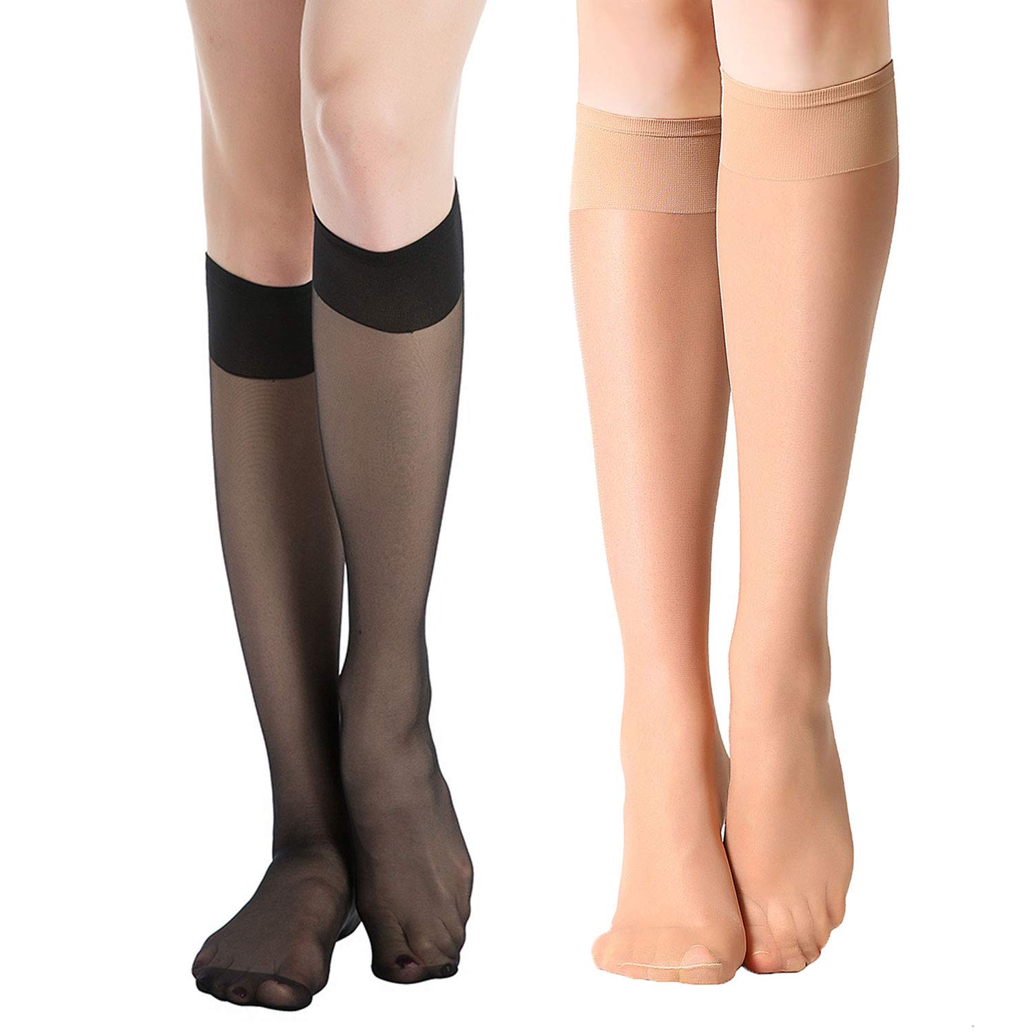 MANZI 12 Pairs Women's Sheer Knee High Stockings & Pantyhose - Perfect for Office, Dressy Outfits & Everyday Wear