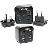 6-Port USB Wall Charger with Irish/US Travel Adapter - 6.8A 34W Fast Charging for iPhone, Android, iPad - Perfect for Travel, Home & Office Use