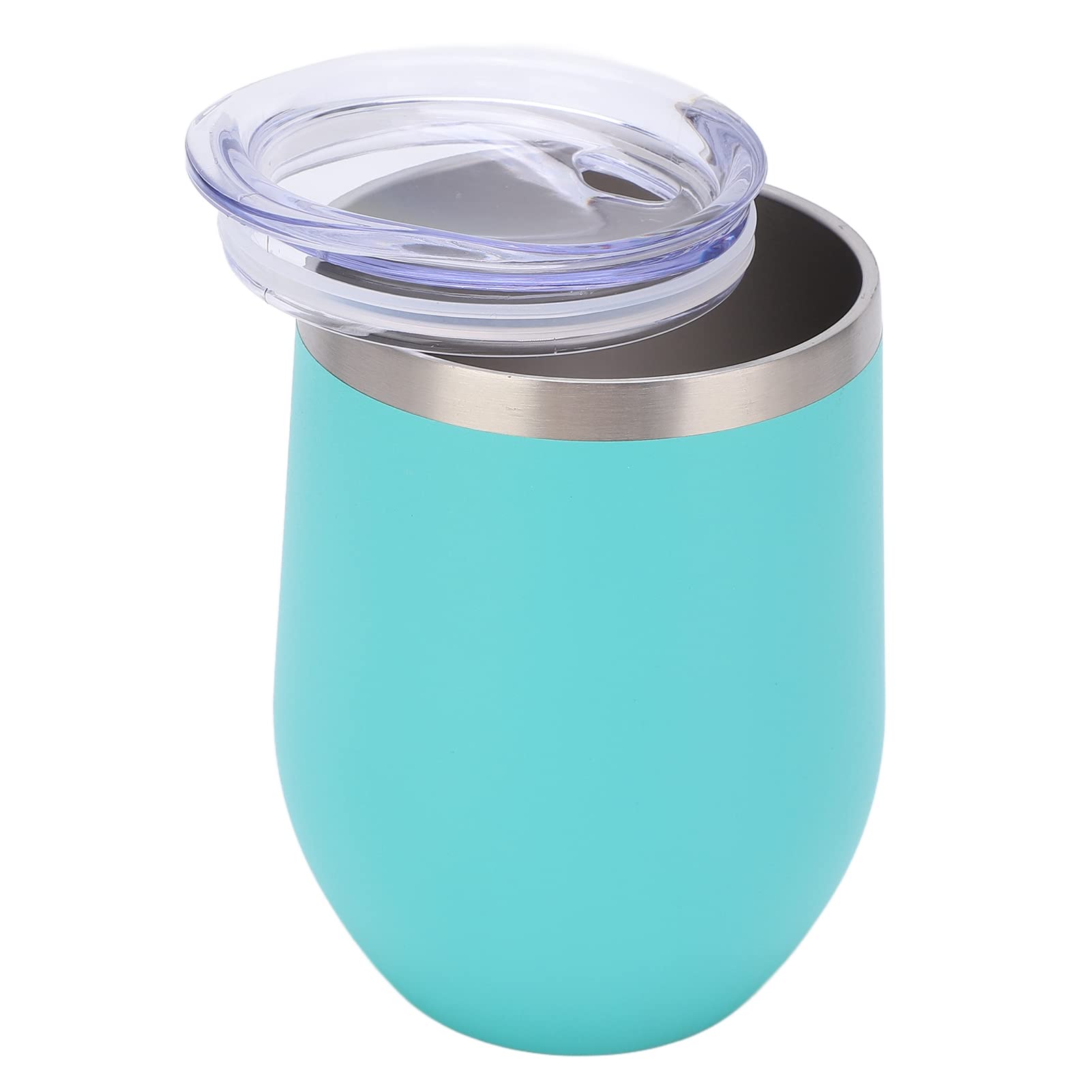 12oz Double Wall Vacuum Insulated Stainless Steel Stemless Wine Glasses with Lids - Keeps Drinks Hot/Cold for Hours - Perfect for Coffee, Cocktails, Wine & Ice Cream (Mint Green) - Ideal for Home, Office, Picnics & Outdoor Parties