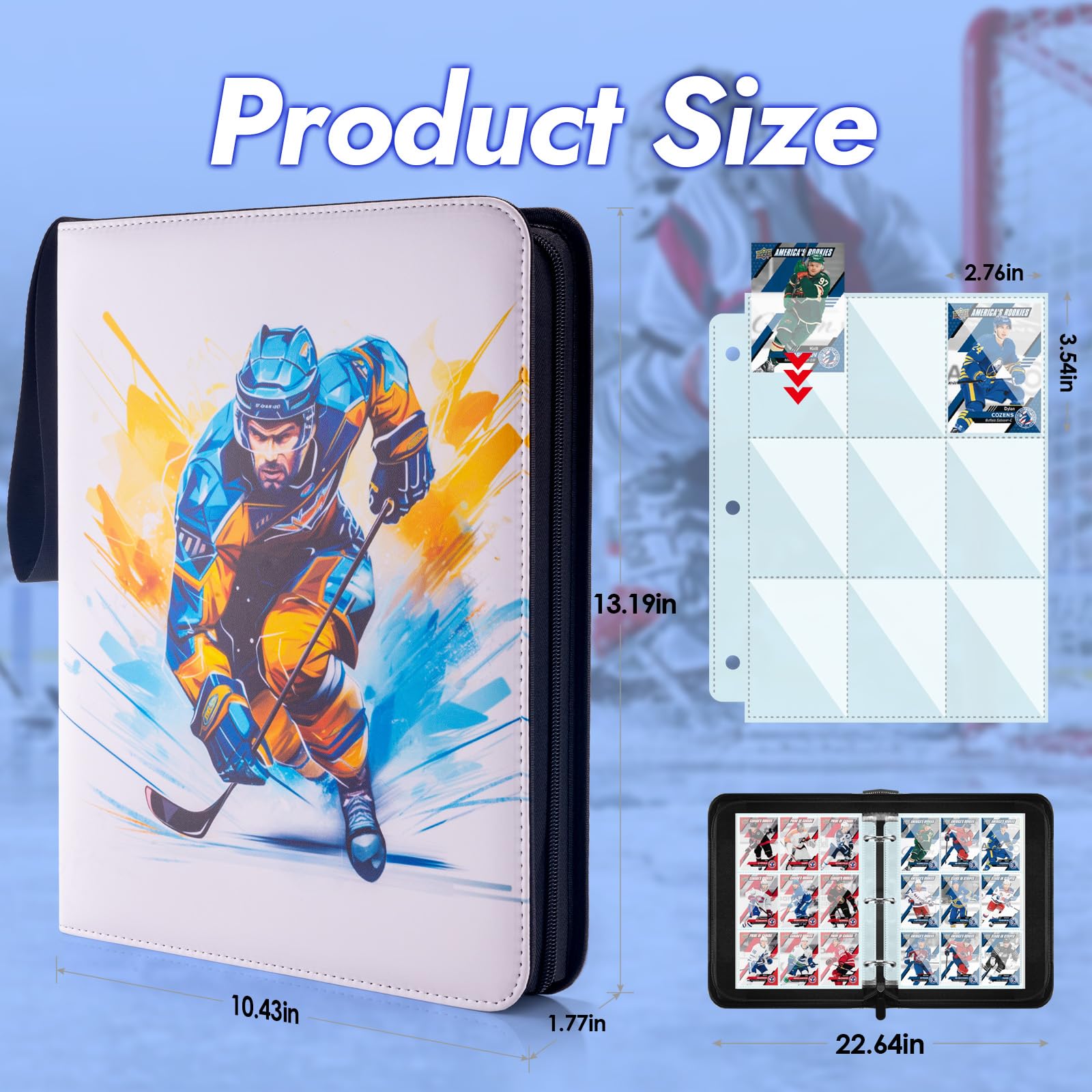 MewVeer 900-Capacity Hockey Card Binder - 9 Pocket Trading Card Album with Protective Sleeves | Premium Sports Card Storage for Collectors | Perfect for Organizing NHL, MLB & Pokemon Cards at Home or Tournaments