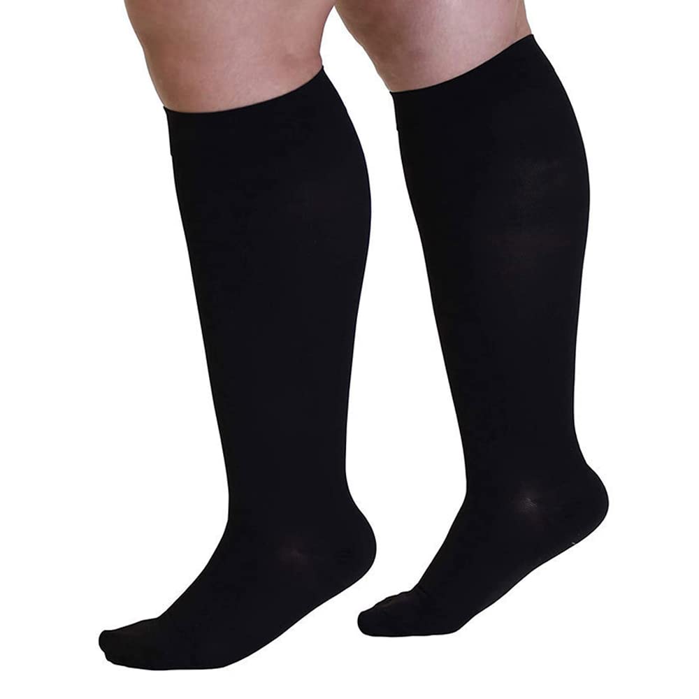 FONCBIEN Plus Size Compression Socks 20-30 mmHg for Men & Women - Wide Calf Graduated Support Socks for Varicose Veins, Swelling Relief - Breathable Flight Travel & Nursing Socks for All-Day Comfort