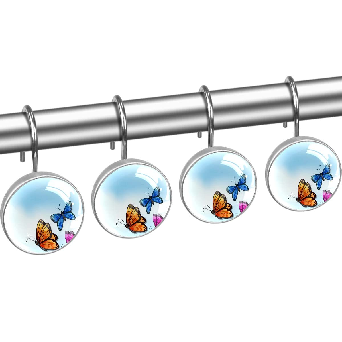 12 PCS Cute Cartoon Butterfly Shower Curtain Hooks - Waterproof Bathroom Decor for Kids & Adults - Perfect for Bathroom, Nursery, and Dorm Room Decor