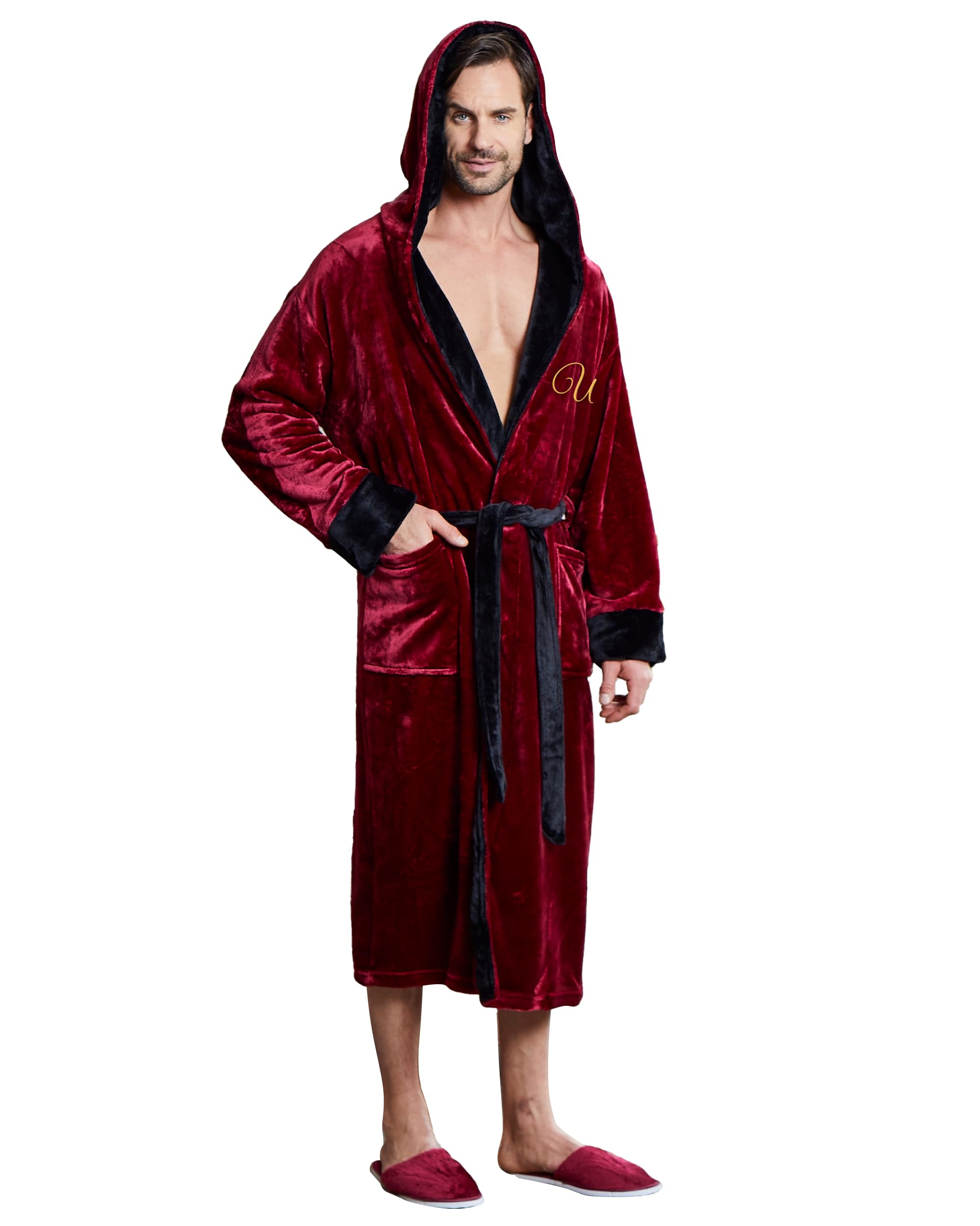 Premium Men's Plush Hooded Bathrobe - Ultra Soft Linen Long Robe for Spa, Lounge & Home Relaxation - Luxury Terry Cloth Robe for Men - Perfect for Bath, Hotel & Gift Giving