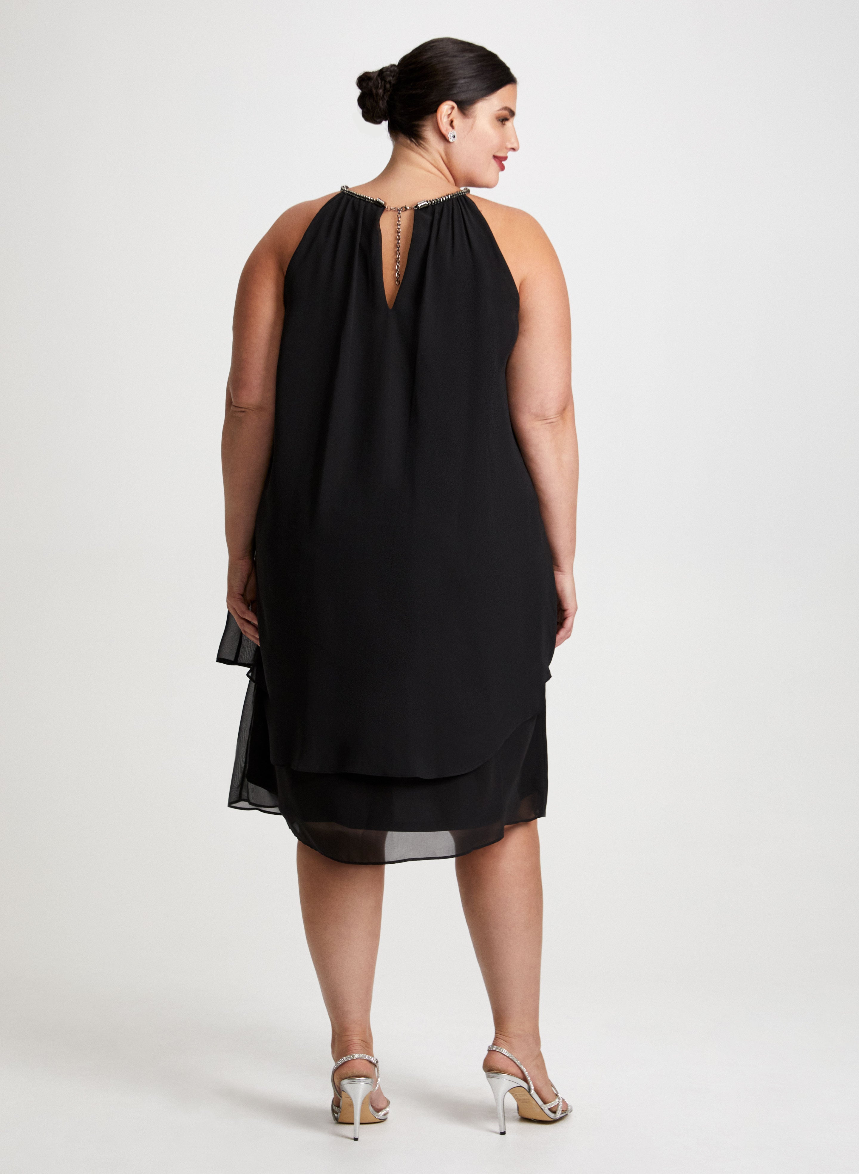 Elegant Beaded Halter Neck Chiffon Dress for Women - Summer Party, Wedding Guest & Formal Occasions