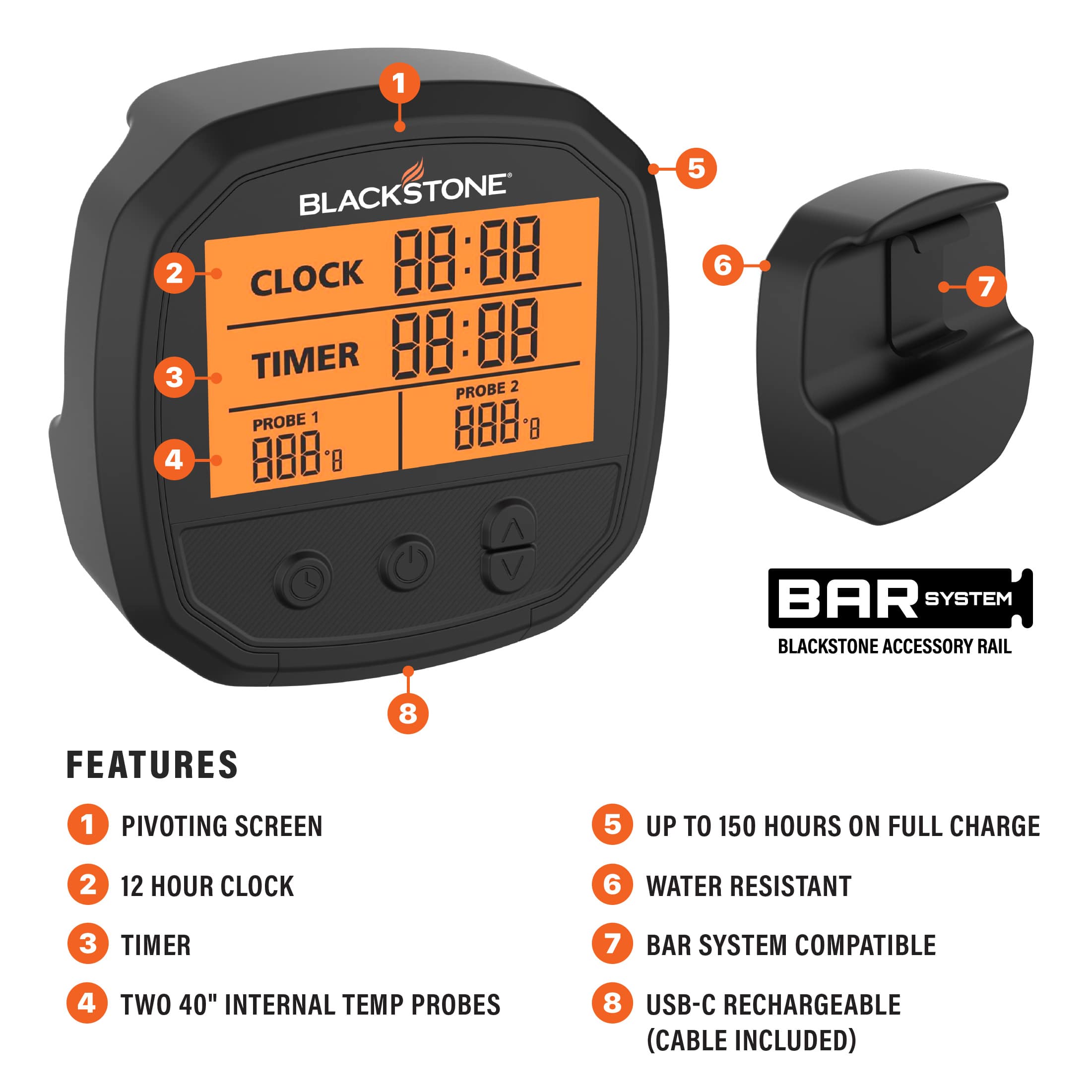 Dual Probe Digital Meat Thermometer for Grilling, BBQ, Cooking - Instant Read Food Thermometer with Backlit LCD for Kitchen, Smoker & Outdoor Use