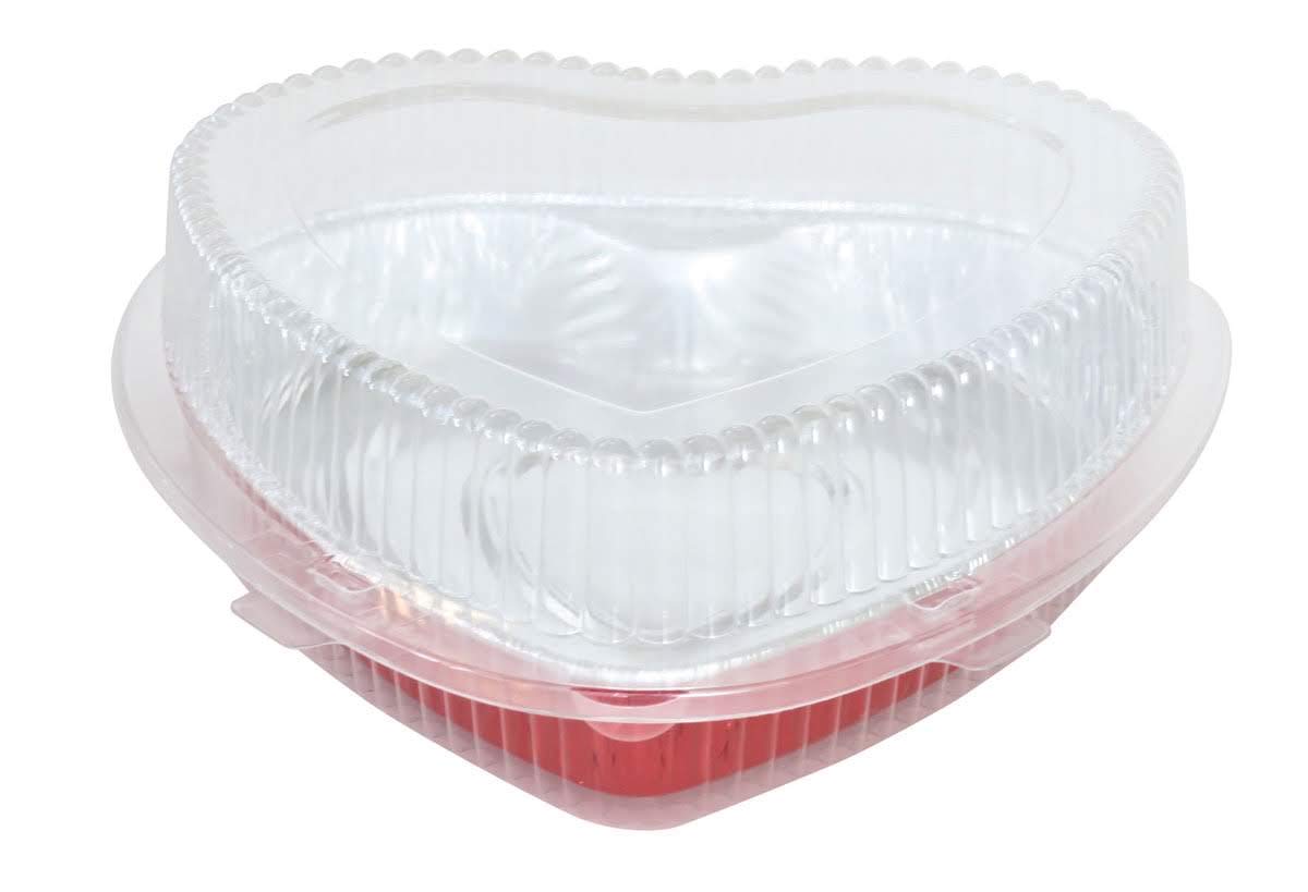 KitchenDance 8 Inch Disposable Heart Shaped Aluminum Cake Pans with Clamshell Lid - Perfect for Baking Cakes, Chocolates & Desserts - Valentine's Day, Birthday Party & Wedding Treats - Ideal for Storage & Transport (Pack of 12)