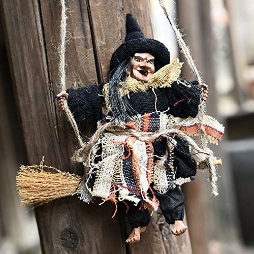 Halloween Decorations - Witch Ornaments, Broom Ghost Hanging Props, Spooky House & Party Supplies (Black) - Perfect for Indoor/Outdoor Halloween Party, Haunted House & Festive Decor