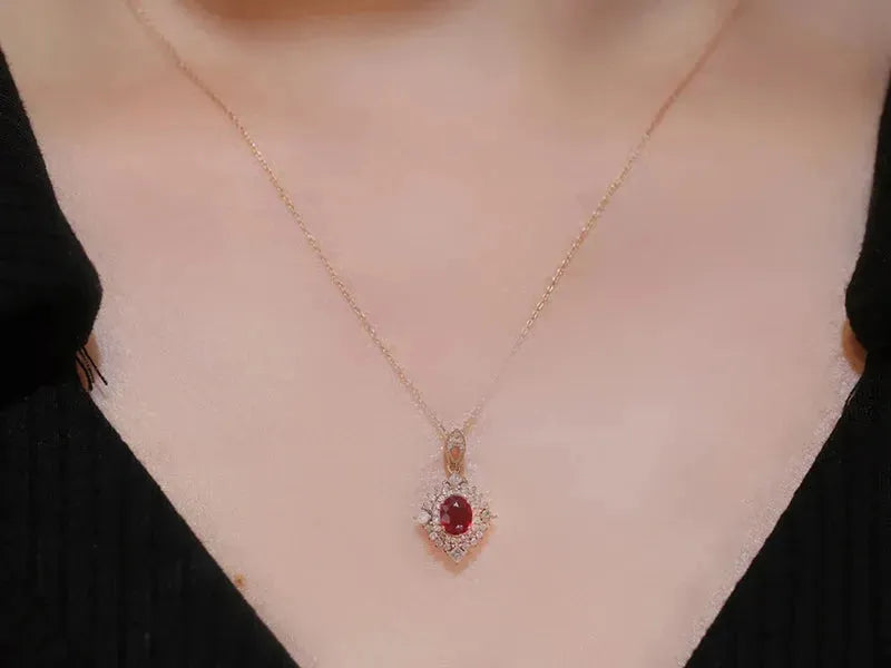 18K Rose Gold Ruby Pendant Necklace for Women - Elegant Diamond Accent Wedding Jewelry (Customizable) | Perfect for Bridal, Anniversary, Valentine's Day & Special Occasion Gifts