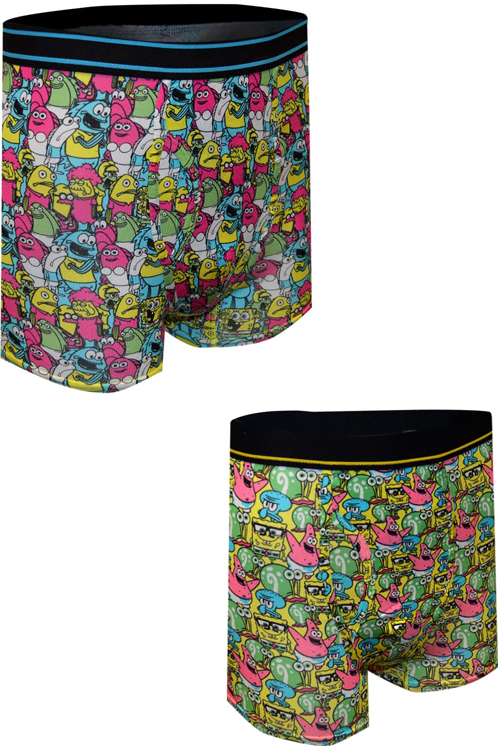 Mad Engine Men's Spongebob Squarepants Character Boxer Briefs 2-Pack - Soft Cotton Underwear for Cartoon Fans & Sleepwear