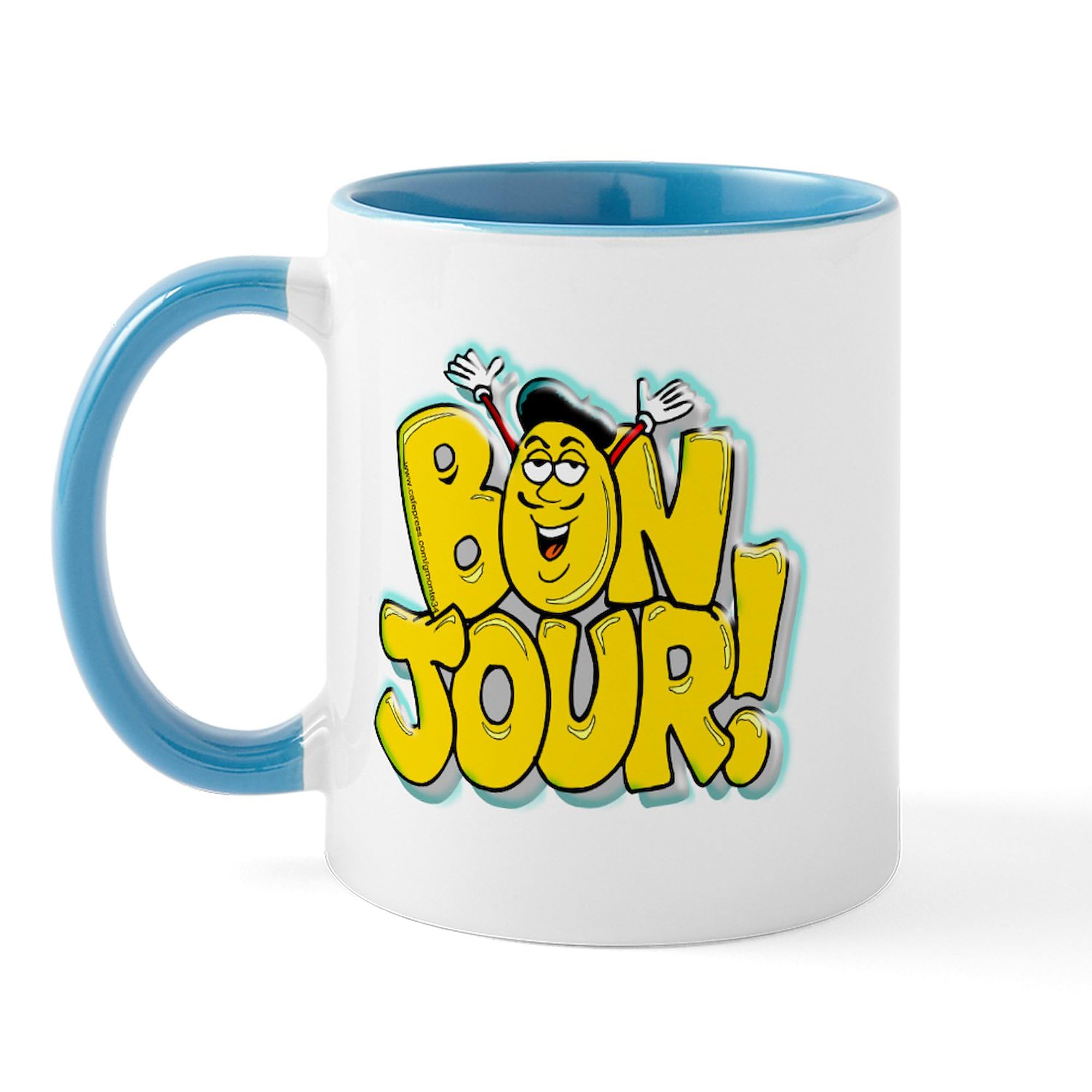 Bonjour! 11 oz (325 ml) Ceramic Coffee Mug - French Inspired Design for Home, Office & Gifts - Perfect for Tea, Hot Chocolate & Morning Coffee