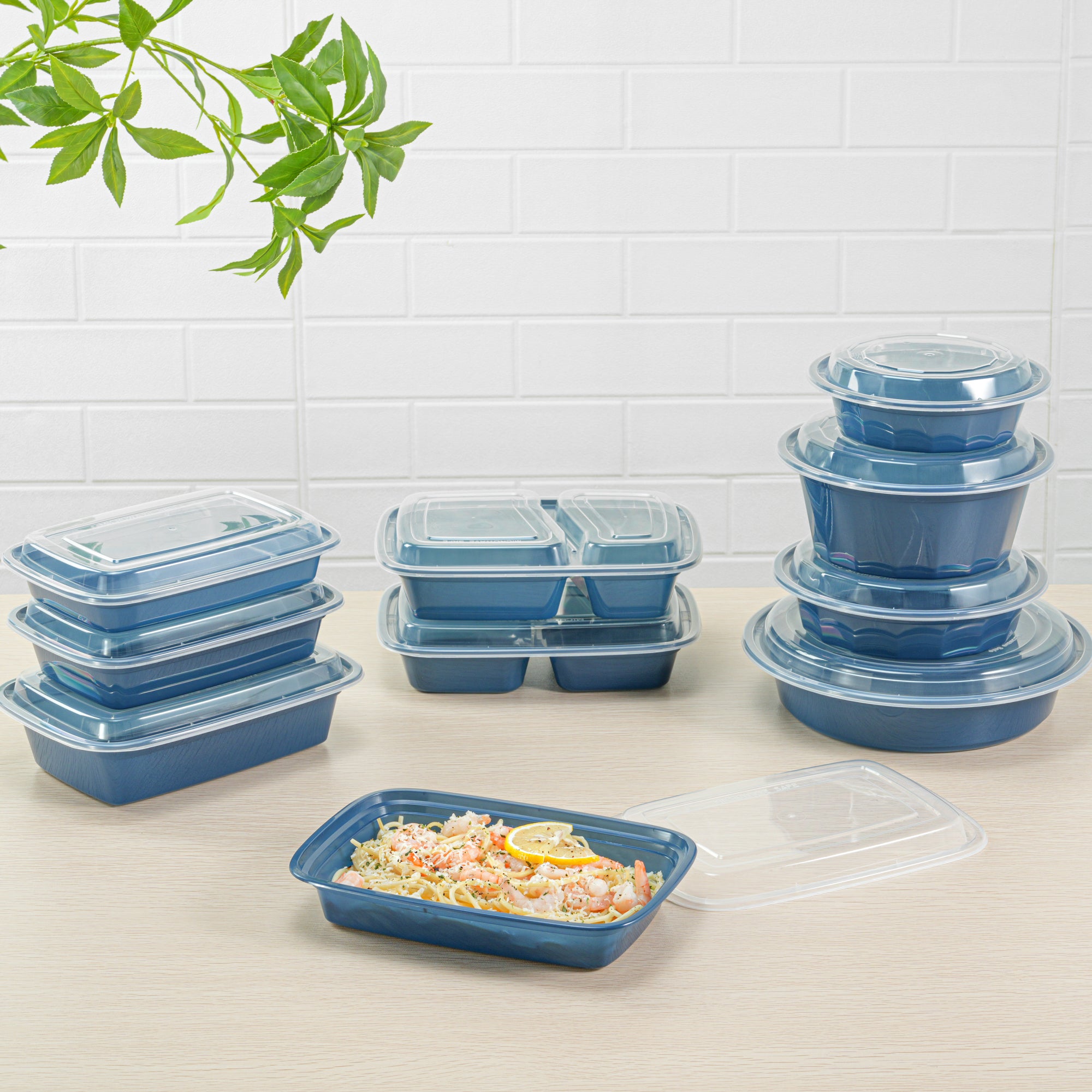 28oz Rectangle Plastic Food Storage Containers with Clear Lids - Microwave Safe To-Go Boxes (8.75