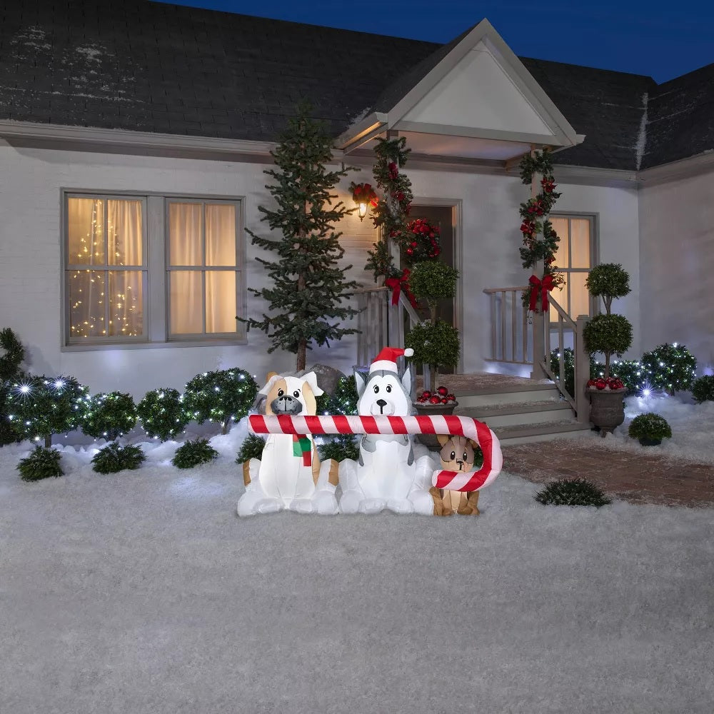 3.5' Airblown® Christmas Puppies Sharing Candy Cane Outdoor Yard Decoration - Perfect for Holiday Lawn Decor, Christmas Party & Festive Home Decorating