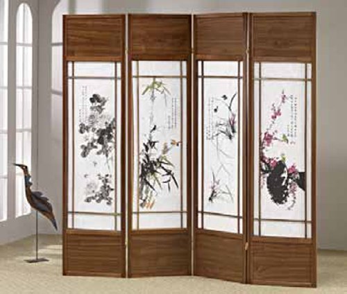4 Panel Chinese Floral Room Divider Screen - Hand Painted Asian Decor for Living Room, Bedroom, Office Partition & Home Decor