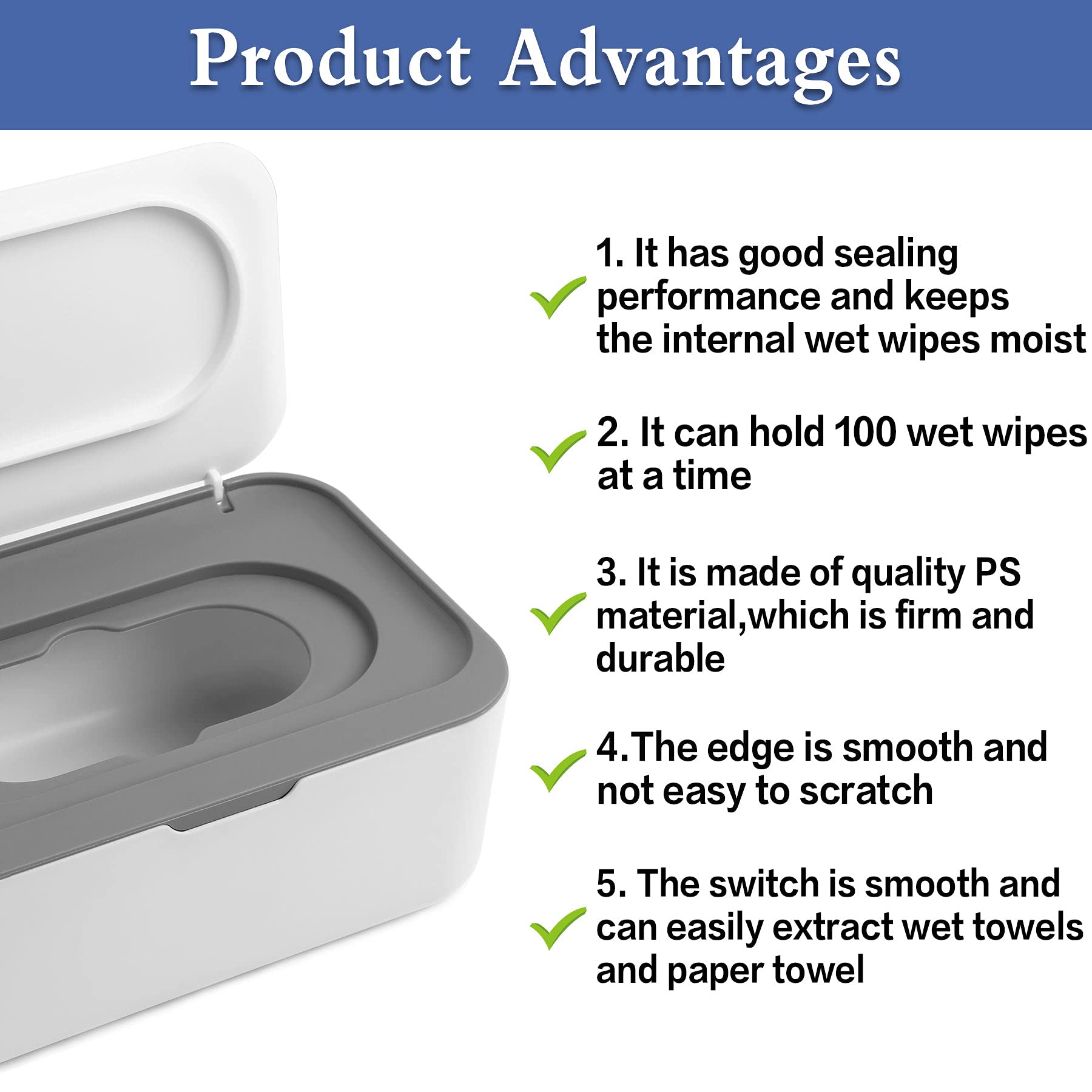 NOVWANG Baby Wipes Dispenser with Lid - Refillable & Airtight Wipes Container for Freshness - Sealed Design Wipe Holder for Bathroom, Nursery & Diaper Bag - Grey (Perfect for Baby Care, Travel & Home Use)