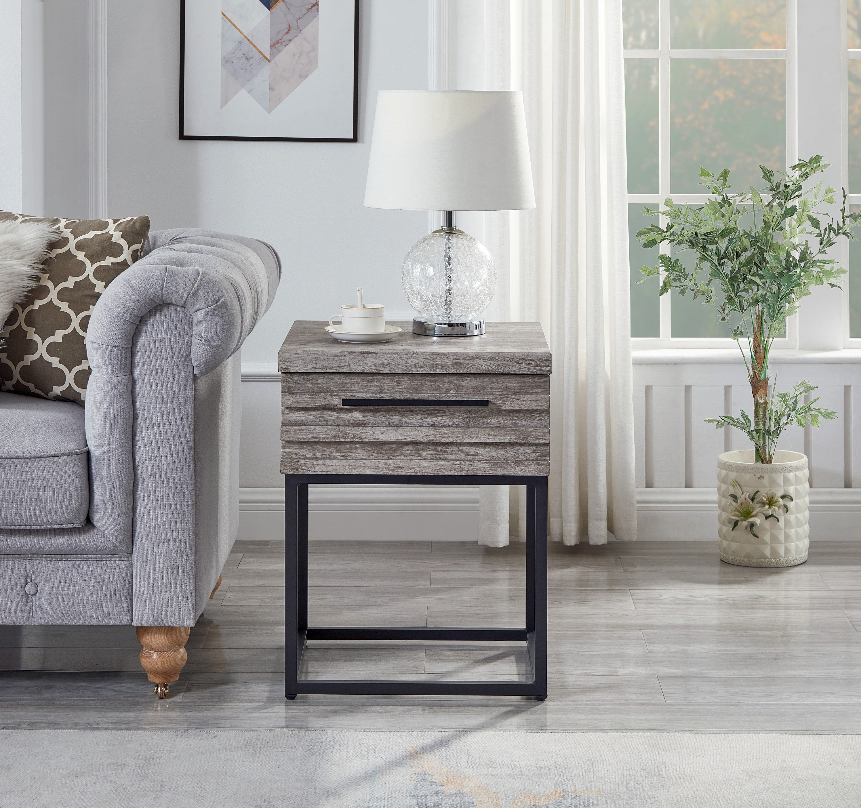 Roundhill Furniture Celestial Contemporary Storage End Table - Modern Nightstand with Drawer for Bedroom, Living Room & Office - Stylish Side Table for Home Decor & Organization
