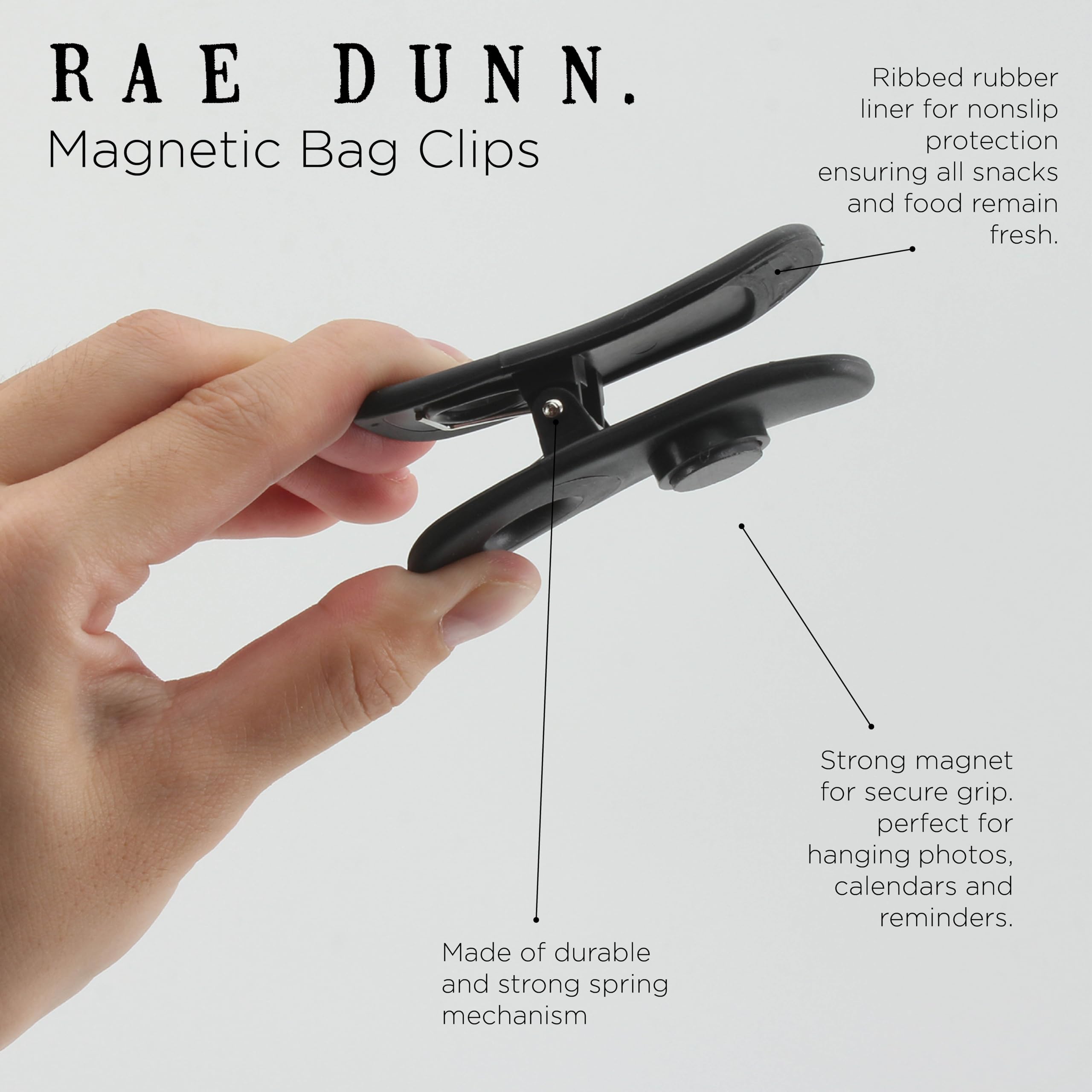 Rae Dunn Magnetic Bag Clips - 20 Pack Airtight Food Storage Clips for Bread, Snacks & Chips - Strong Seal Grip for Kitchen, Pantry & Picnic Use - Black & White Design