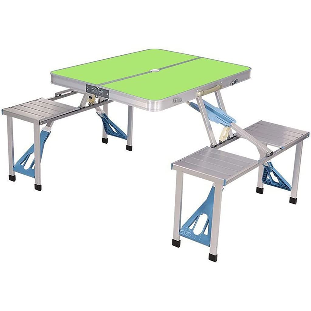 ZWJAX Portable Folding Camping Table and Chairs Set - Lightweight Aluminum Alloy Picnic Table for Outdoor Travel, Hiking & Beach - Green Color - Perfect for Backyard BBQs, Tailgating and Family Camping Trips