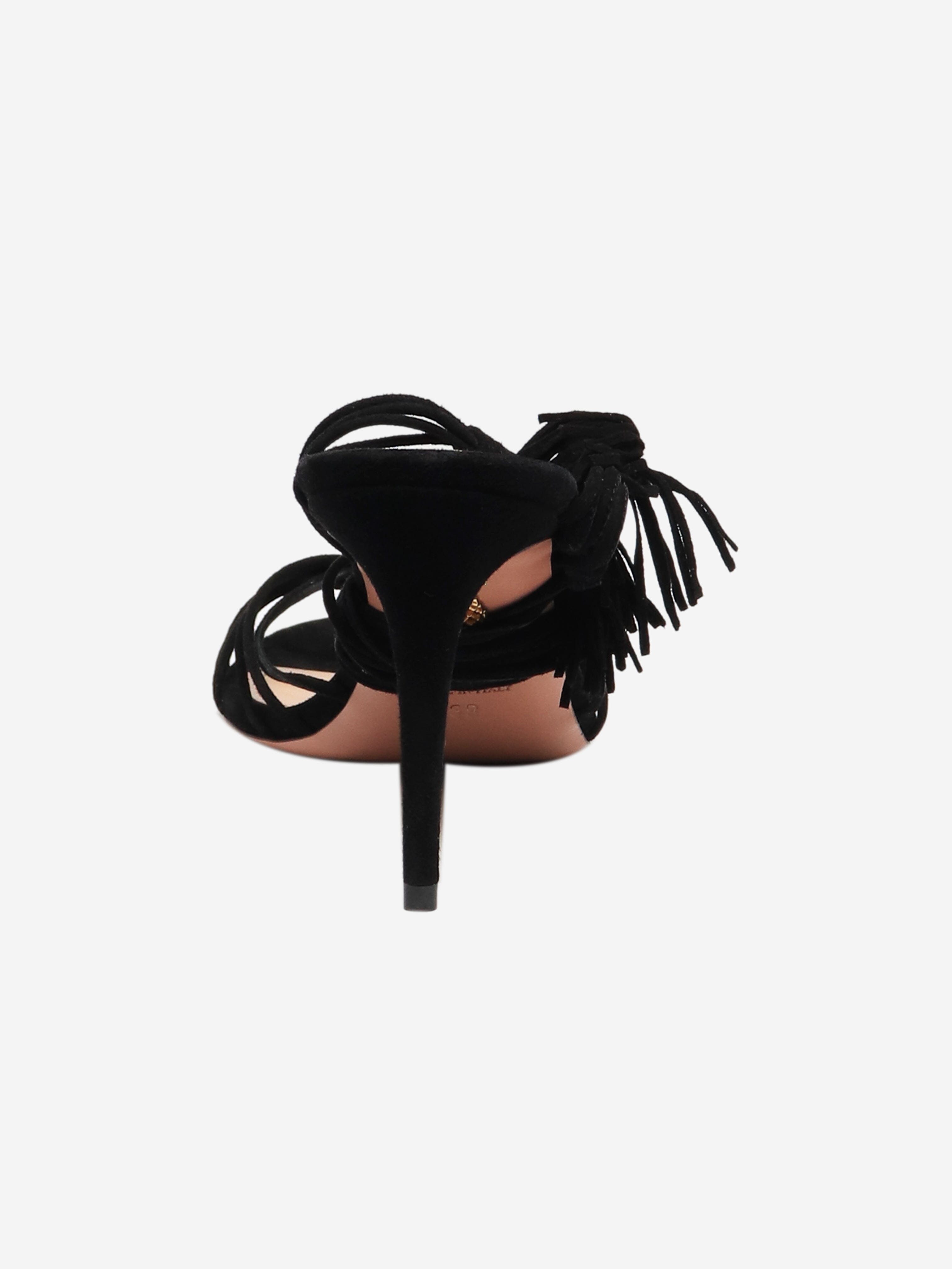 Black Suede Heeled Sandals for Women - Size EU 39 (UK 6) - Comfortable Summer Dress Shoes for Weddings, Parties & Date Nights