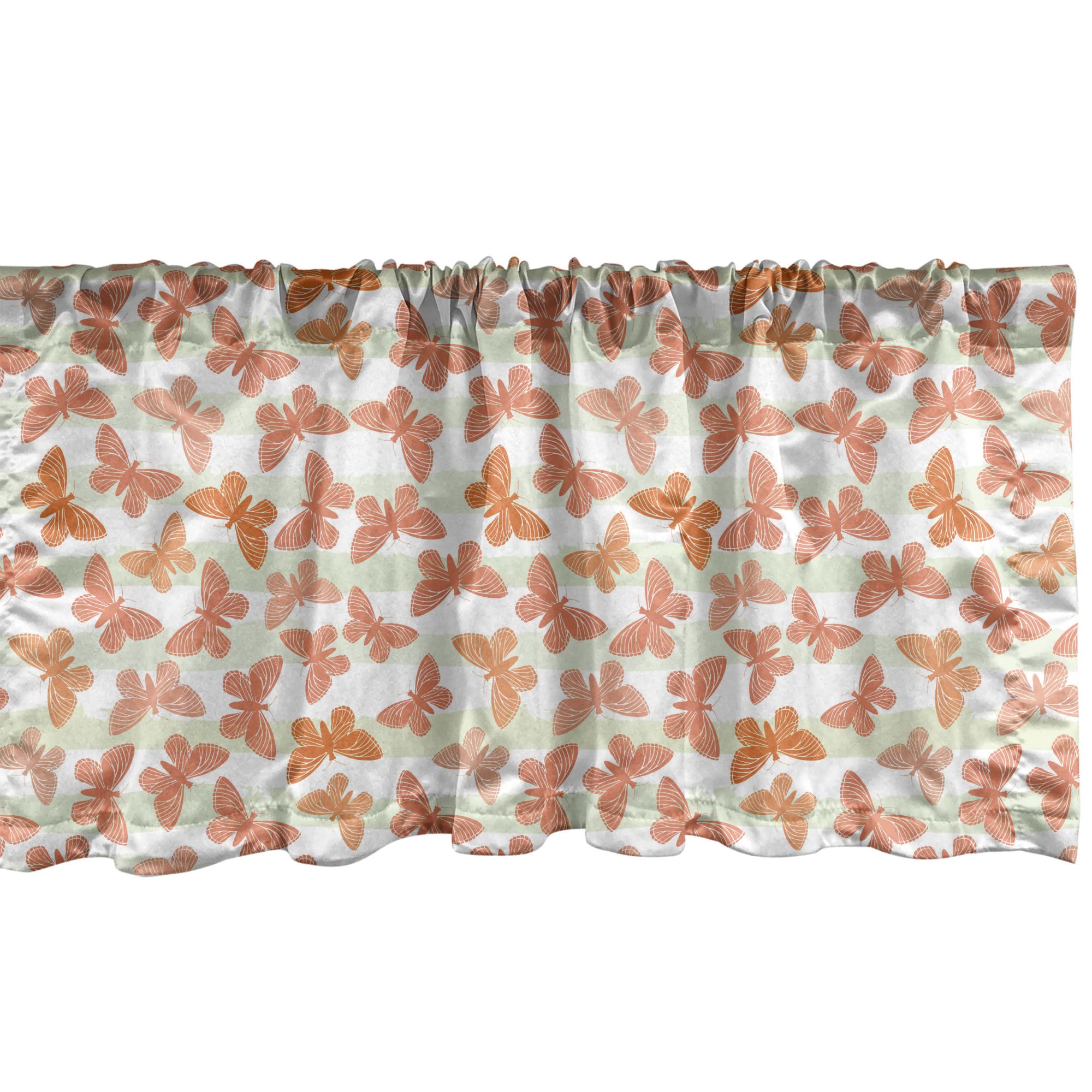 Ambesonne Moth Window Valance Set of 2 - Peach Summer Butterflies on Striped Background, Rod Pocket Curtain Valances for Kitchen & Bedroom, 54x12 Inches, Salmon Orange & Pale Green - Perfect for Farmhouse, Cottage & Boho Home Decor