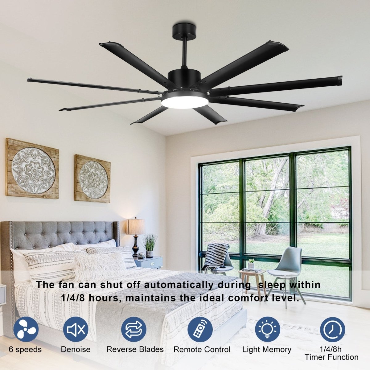 Depuley 80 Inch Modern Ceiling Fan with Lights and Remote - Large Black Quiet Reversible DC Motor, 8 Aluminum Blades - 6 Speed, 3 CCT (3000K-6000K), Timer - Perfect for Kitchen, Living Room, Bedroom, and Patio