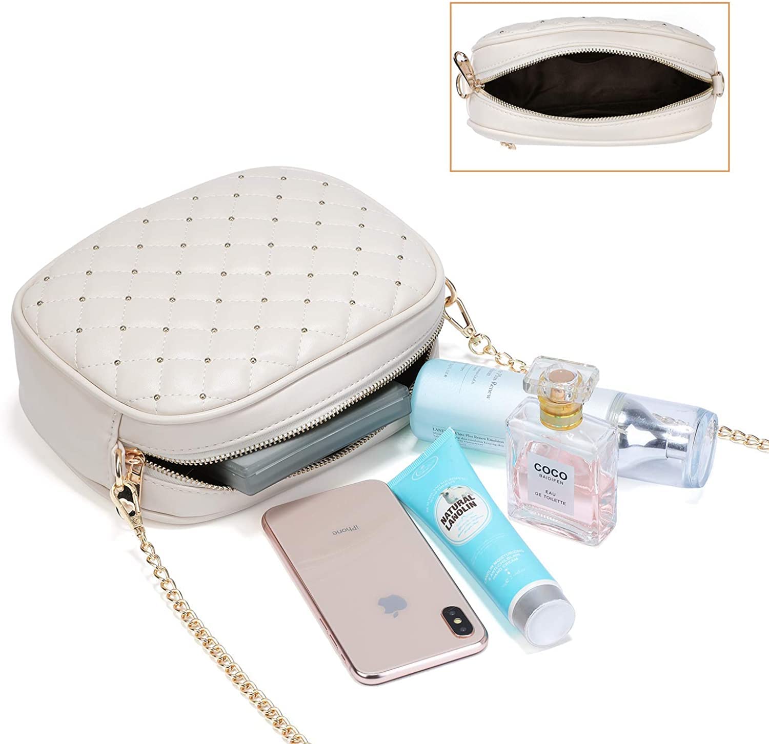 Hanbella Crossbody Clutch Purse for Women & Teens - Stylish Small Quilted Leather Shoulder Bag with Gold Chain | Perfect for Everyday Use, Parties, Date Nights & Travel Accessories
