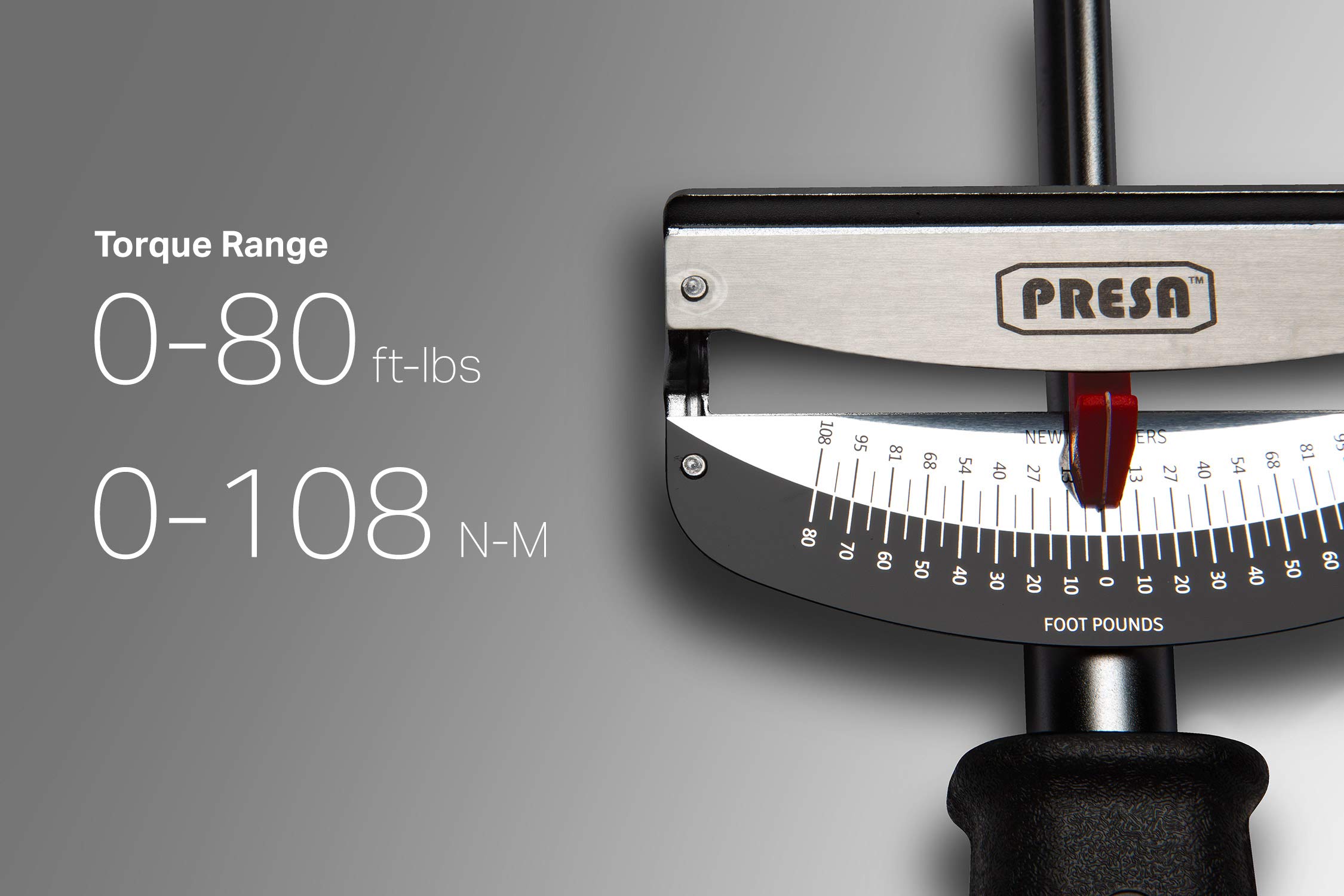3/8 Inch Drive Beam Torque Wrench 10-80 ft-lbs - Precision Torque Measurement Tool for Automotive, Bicycle & Machinery Maintenance | Presa Brand