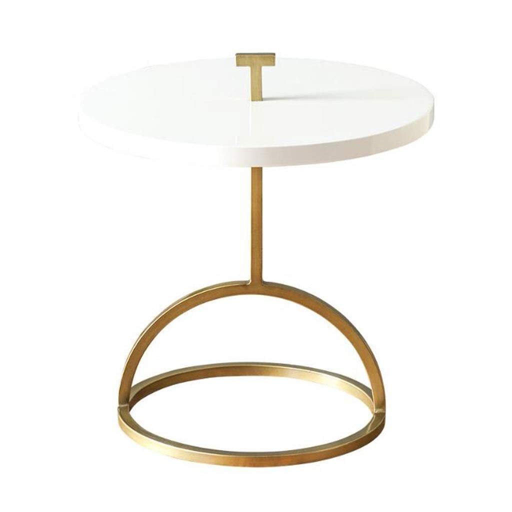 Golden Wrought Iron Oak End Table - Nightstand, Coffee Table & Side Table for Living Room | Small Round Accent Table for Couch, Reading Nook & Dining Area | Durable Household Furniture for Bedroom & Lounge