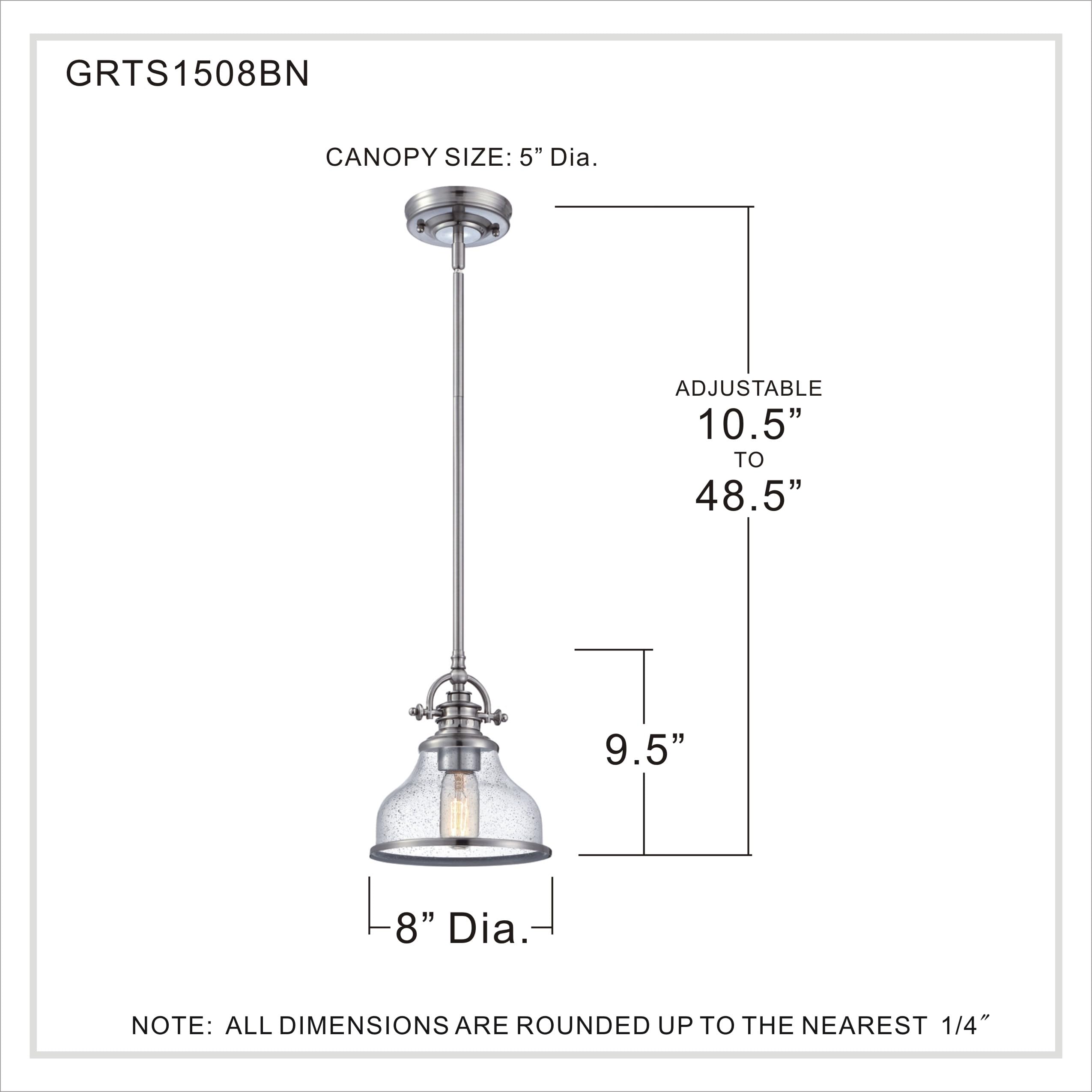 Quoizel Grant Mini Pendant Light Fixture - 8 Inch Brushed Nickel with Clear Seeded Glass Shade - Single Bulb Hanging Ceiling Light for Kitchen Island, Dining Room, Bedroom, Hallway, Bar, Cafe & Office - Perfect for Modern & Industrial Home Decor
