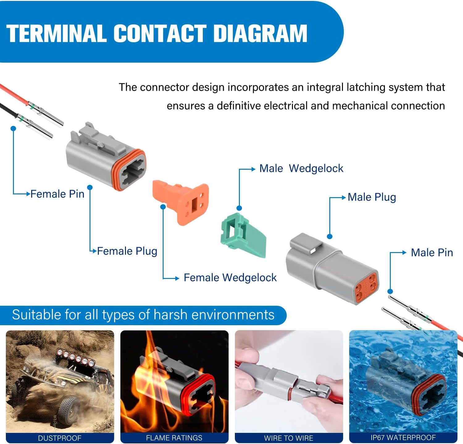2 3 4 6 8 12 Pin DT Connector Kit - 40 Sets with Size 16 Solid Contacts, Waterproof for 14-20 AWG Wires, Includes Removal Tool - Perfect for Automotive, Marine, and Industrial Electrical Connections