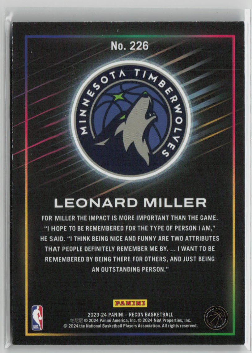 2023 Panini Recon Leonard Miller 3/3 Blue Swirls FOTL #226 Basketball Trading Card - Perfect for Collectors, Investors & Sports Memorabilia Enthusiasts