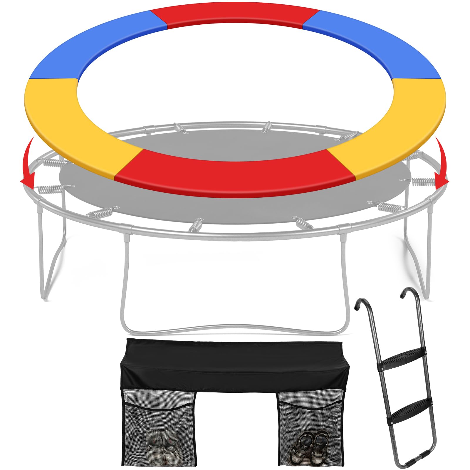 Trampoline Accessory Set - Safety Pad, Wide Step Ladder & Storage Bag | Spring Cover Replacement for Indoor/Outdoor Trampolines | Perfect for Backyard Fun, Kids Play & Exercise