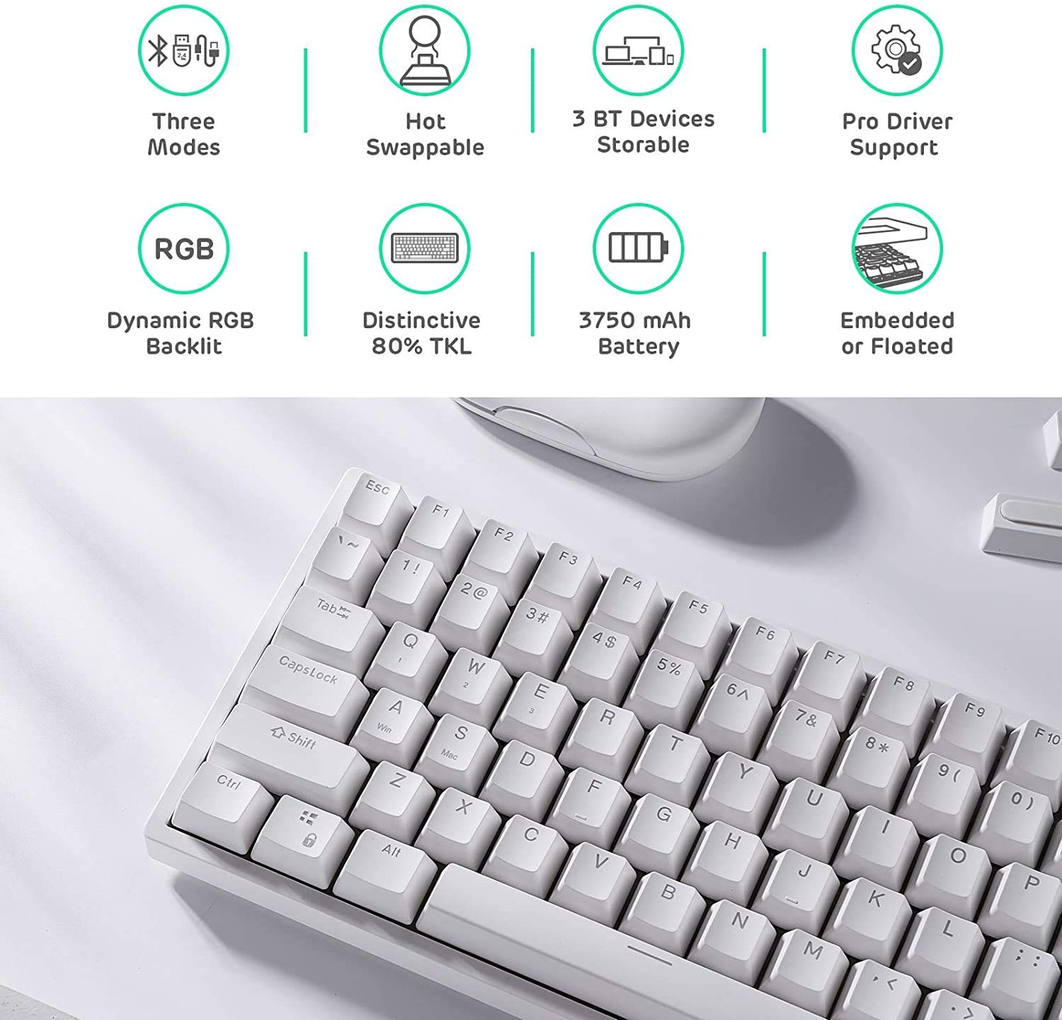 RK ROYAL KLUDGE RK84 Wireless Mechanical Gaming Keyboard - 75% Compact Layout, Bluetooth/2.4Ghz/USB-C Triple Mode, Hot-Swappable Tactile Brown Switches, RGB Backlit | Perfect for PC Gaming, Office Work & Typing Enthusiasts