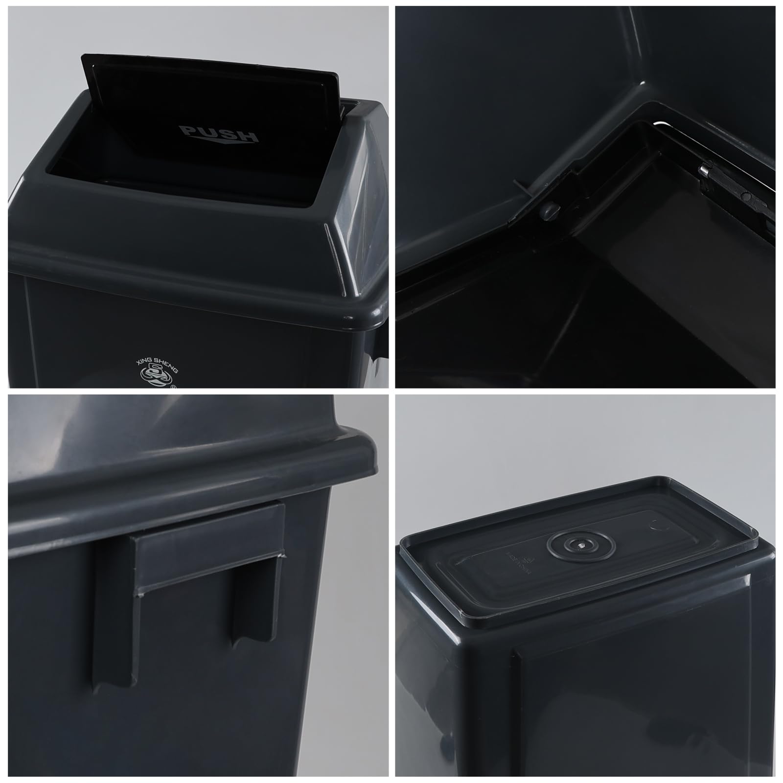 18 Gallon Plastic Trash Can with Swing Lid - 4-Pack Large Kitchen Garbage Bin with Swing-Top Lid, Grey - Perfect for Home, Office, Restaurant & Commercial Use