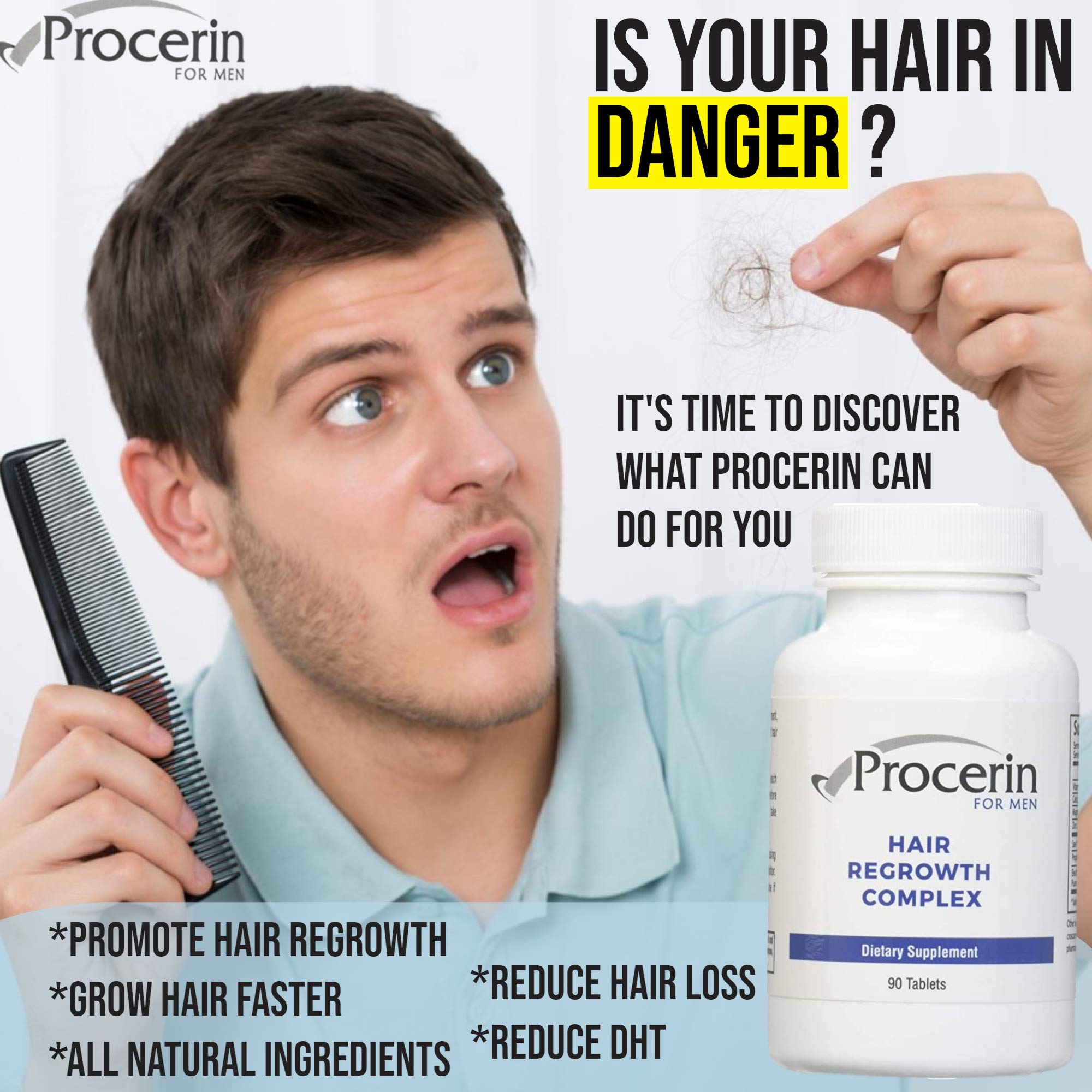 Hair Regrowth Tablets for Men - 90 Count Bottle | Natural Hair Growth Supplement for Thinning Hair & Baldness | Supports Healthy Hair Follicles & Scalp - Ideal for Daily Use at Home or Travel