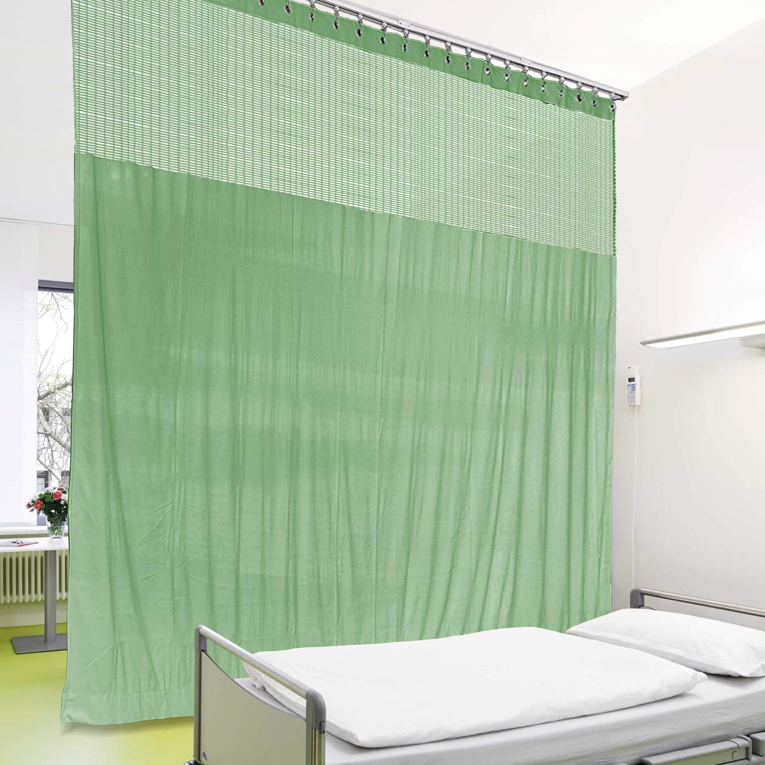 Cololeaf 10ft Wide x 8ft Tall Nickel Grommet Medical Privacy Curtain - Flexible Hospital & Clinic Room Divider for High Ceilings, Olive Color, Customizable - Perfect for Labs, Exam Rooms & Patient Areas