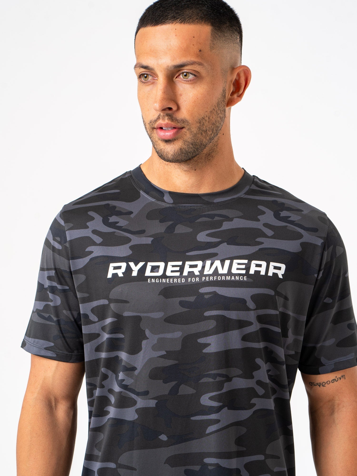 Energy T-Shirt - Black Camo Print Men's Performance Tee for Gym, Workout & Outdoor Activities