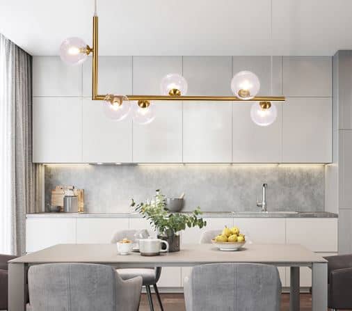 L-Shaped Glass Ball Flute Pipe Pendant Lamp - Modern Hanging Light Fixture for Dining Room, Living Room, or Bedroom Decor