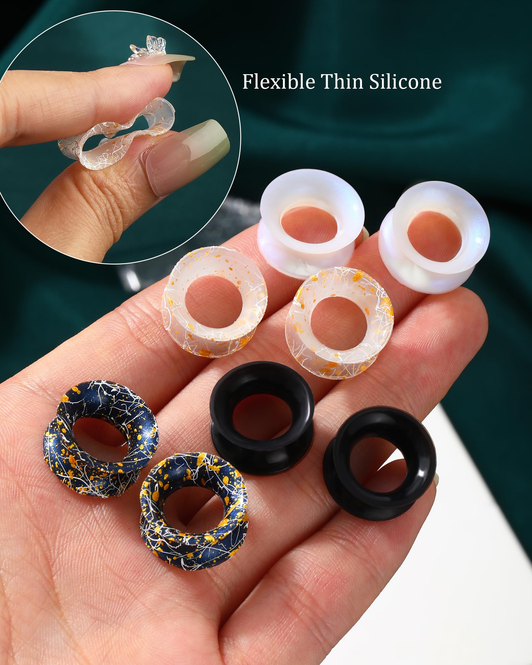 COCHARM 8PCS Soft Flexible Silicone Ear Gauges - Double Flared Tunnels & Plugs (0g, 00g, 1/2 Inch) - Vibrant Colored Silicone Earrings for Stretching & Style | Perfect for Everyday Wear, Parties & Alternative Fashion