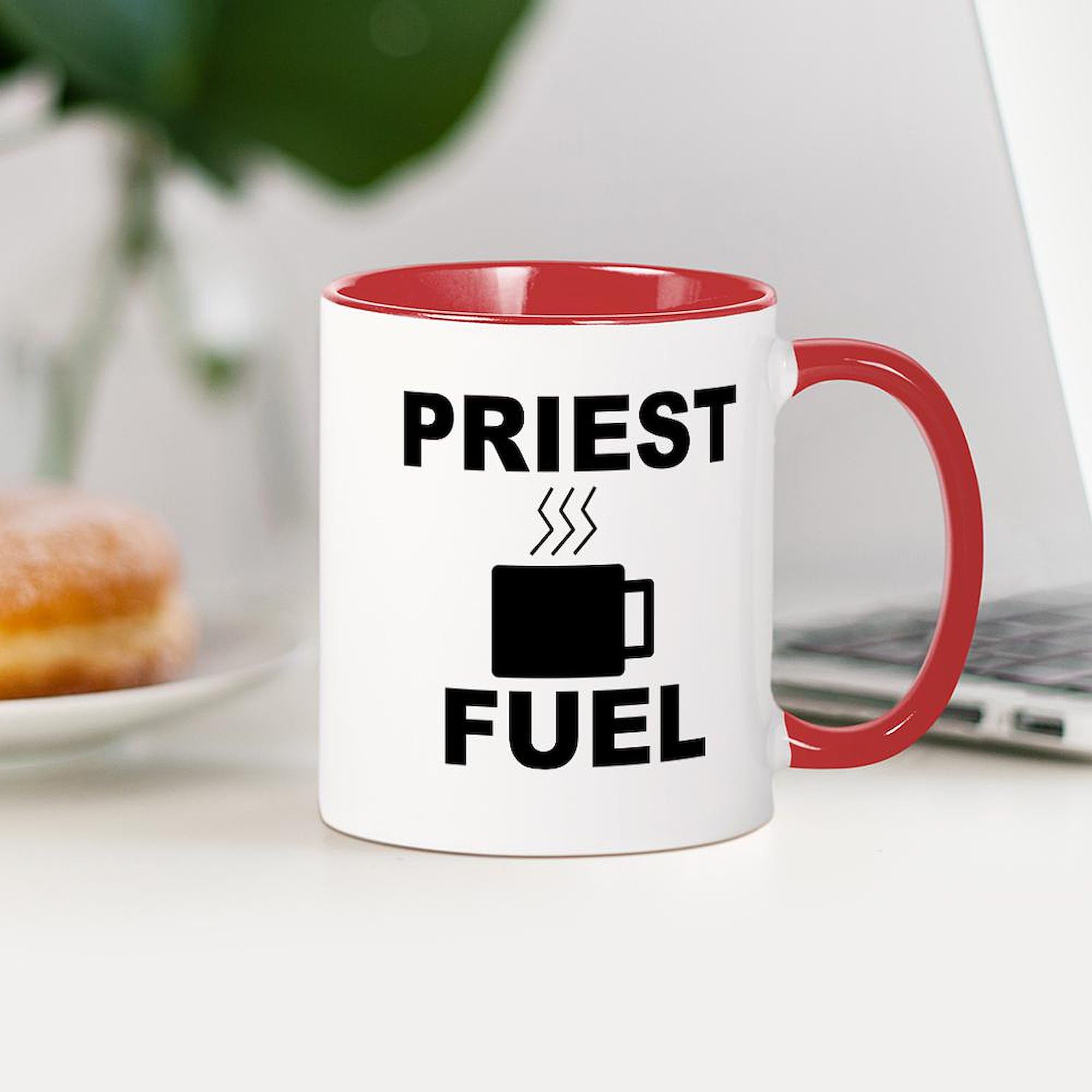 Priest Fuel Ceramic Coffee Mug 11 oz (325 ml) - Funny Gift for Clergy & Religious Humor - Perfect for Church Events, Bible Study & Coffee Lovers